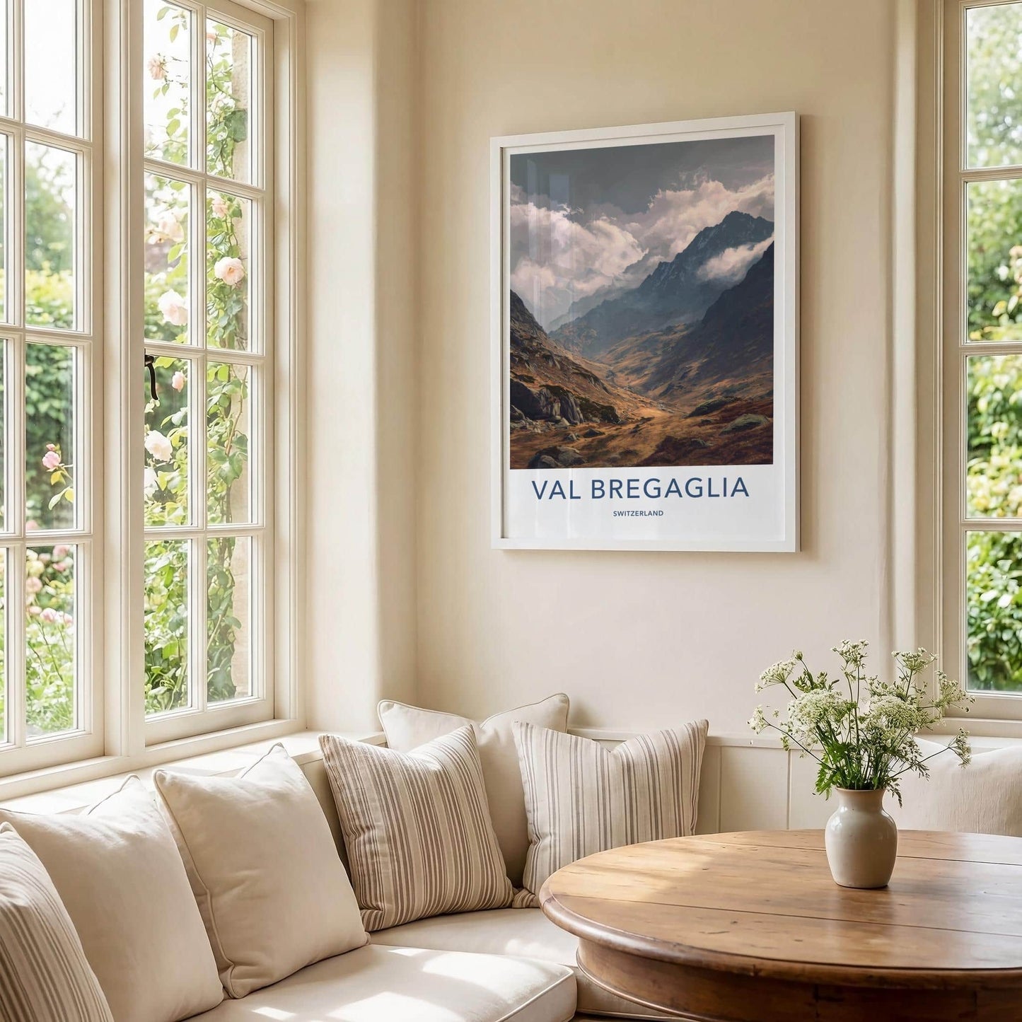 Val Bregaglia Poster - Switzerland Travel Art - Cloudy Mountain Valley Home Decor