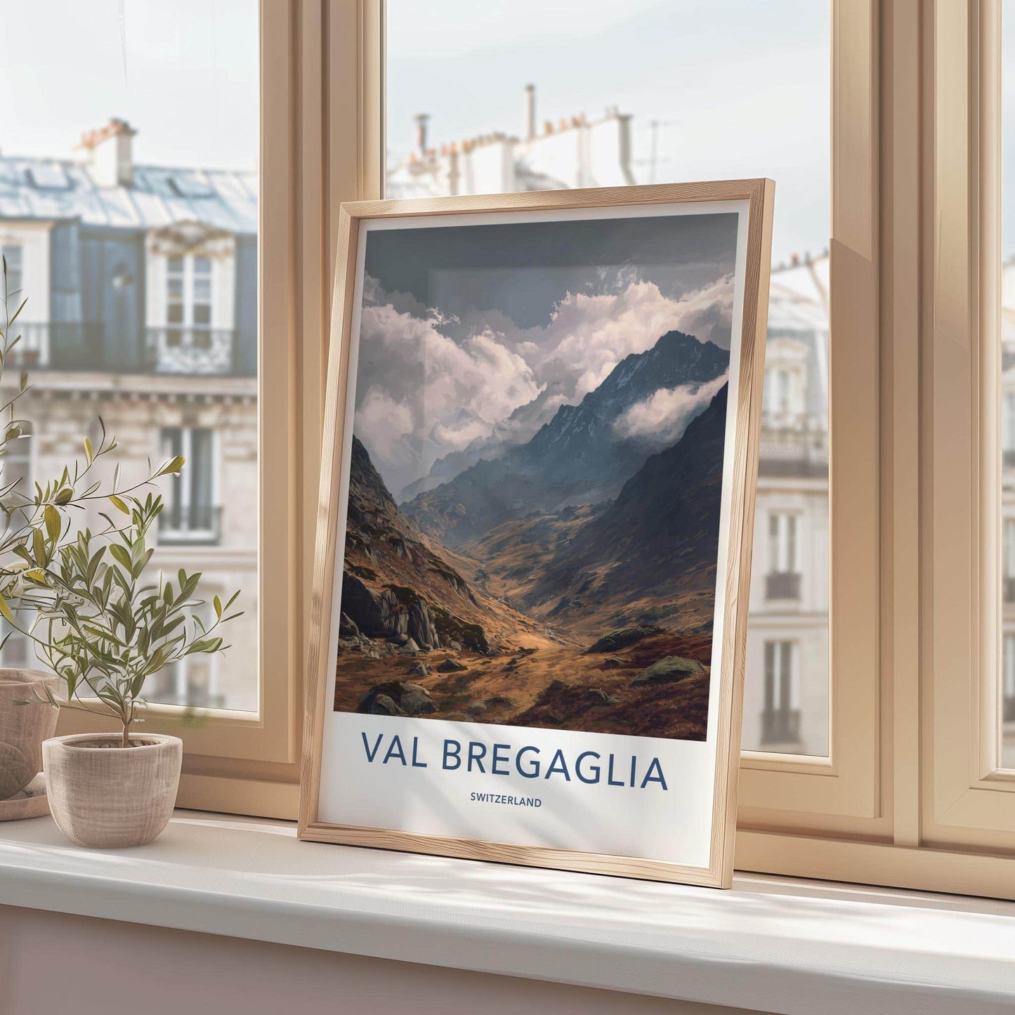 Val Bregaglia Poster - Switzerland Travel Art - Cloudy Mountain Valley Home Decor