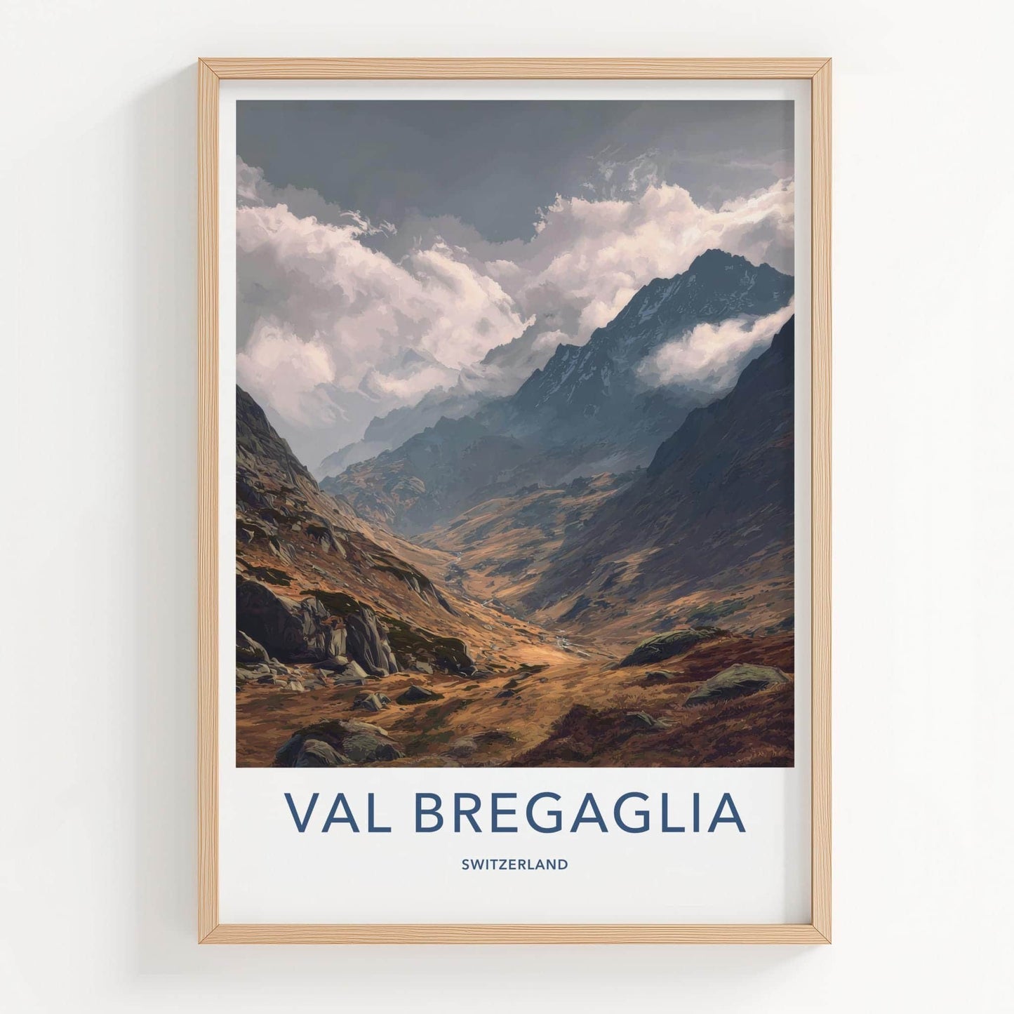 Val Bregaglia Poster - Switzerland Travel Art - Cloudy Mountain Valley Home Decor