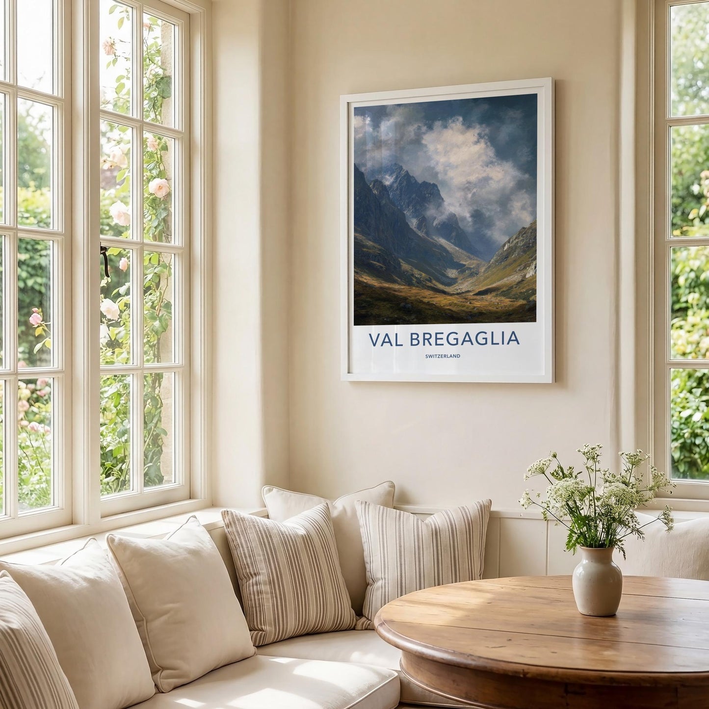 Val Bregaglia Poster - Switzerland Travel Art - Misty Alpine Valley Home Decor