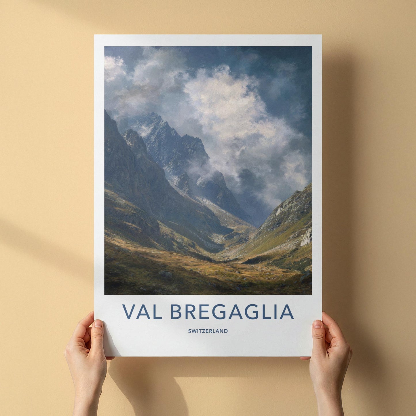 Val Bregaglia Poster - Switzerland Travel Art - Misty Alpine Valley Home Decor