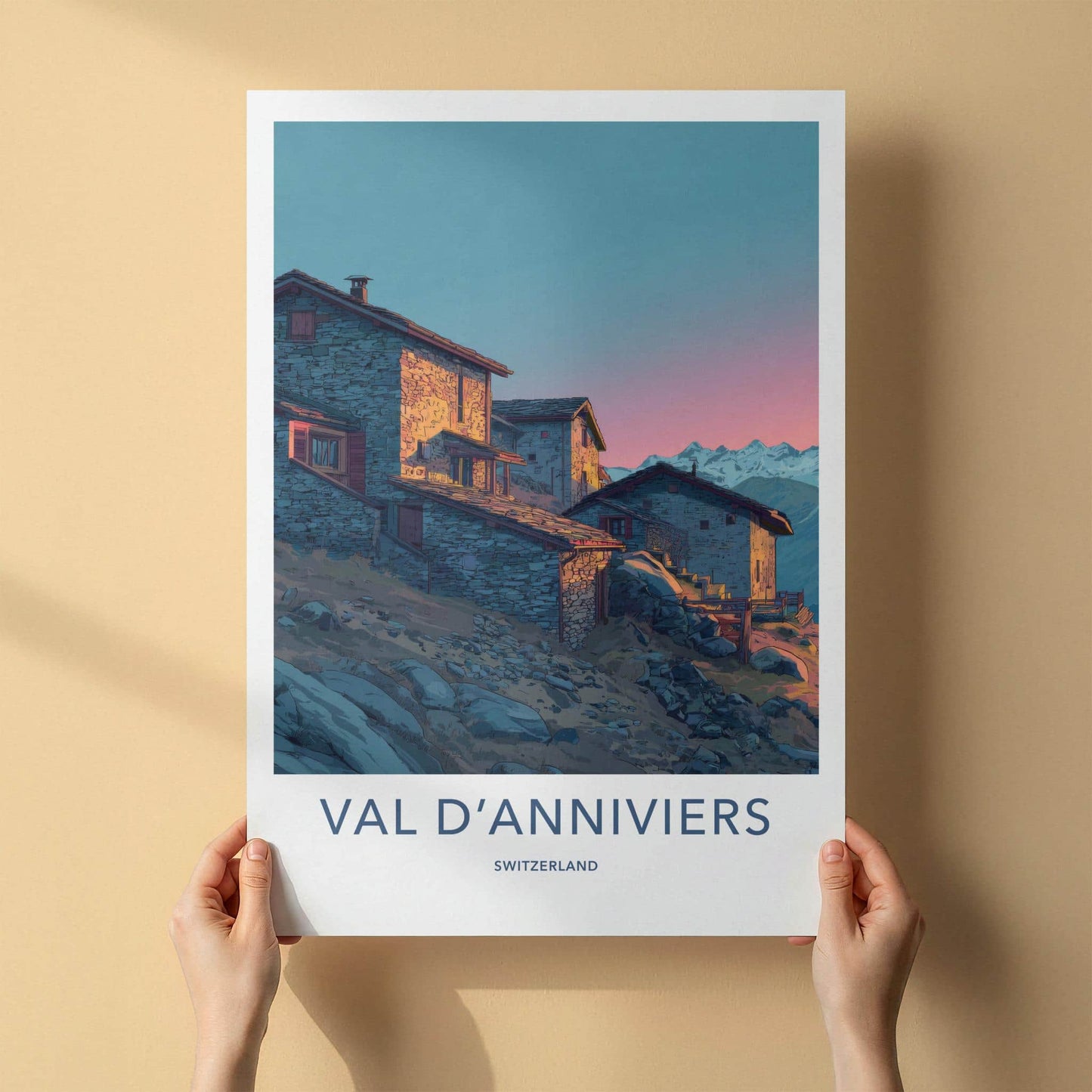 Val D'Anniviers Poster - Switzerland Travel Art - Alpine Stone Houses Home Decor