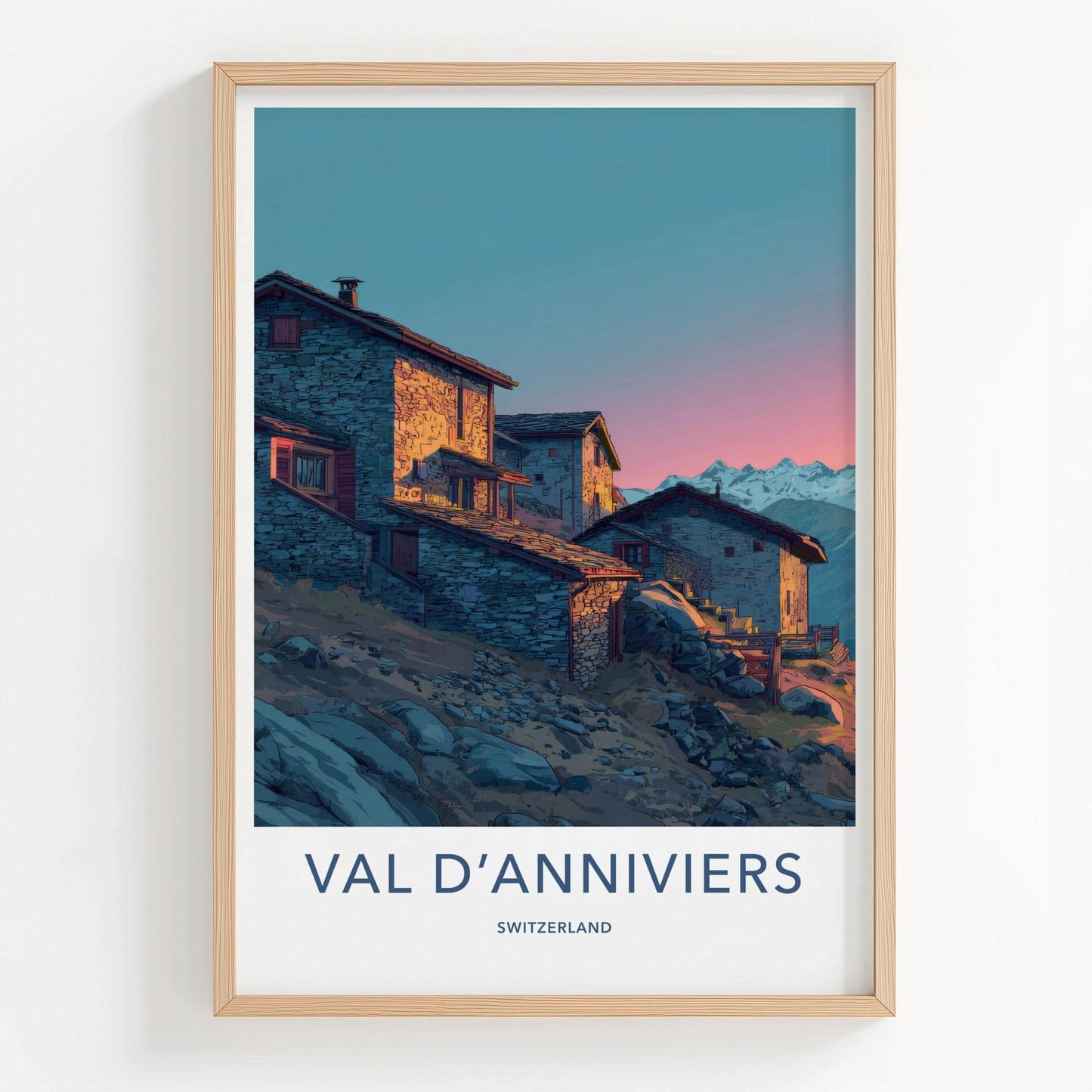 Val D'Anniviers Poster - Switzerland Travel Art - Alpine Stone Houses Home Decor