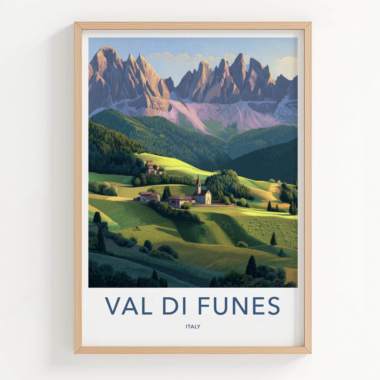 Val Di Funes Poster - Italy Travel Art - Dolomite Mountain Village Home Decor