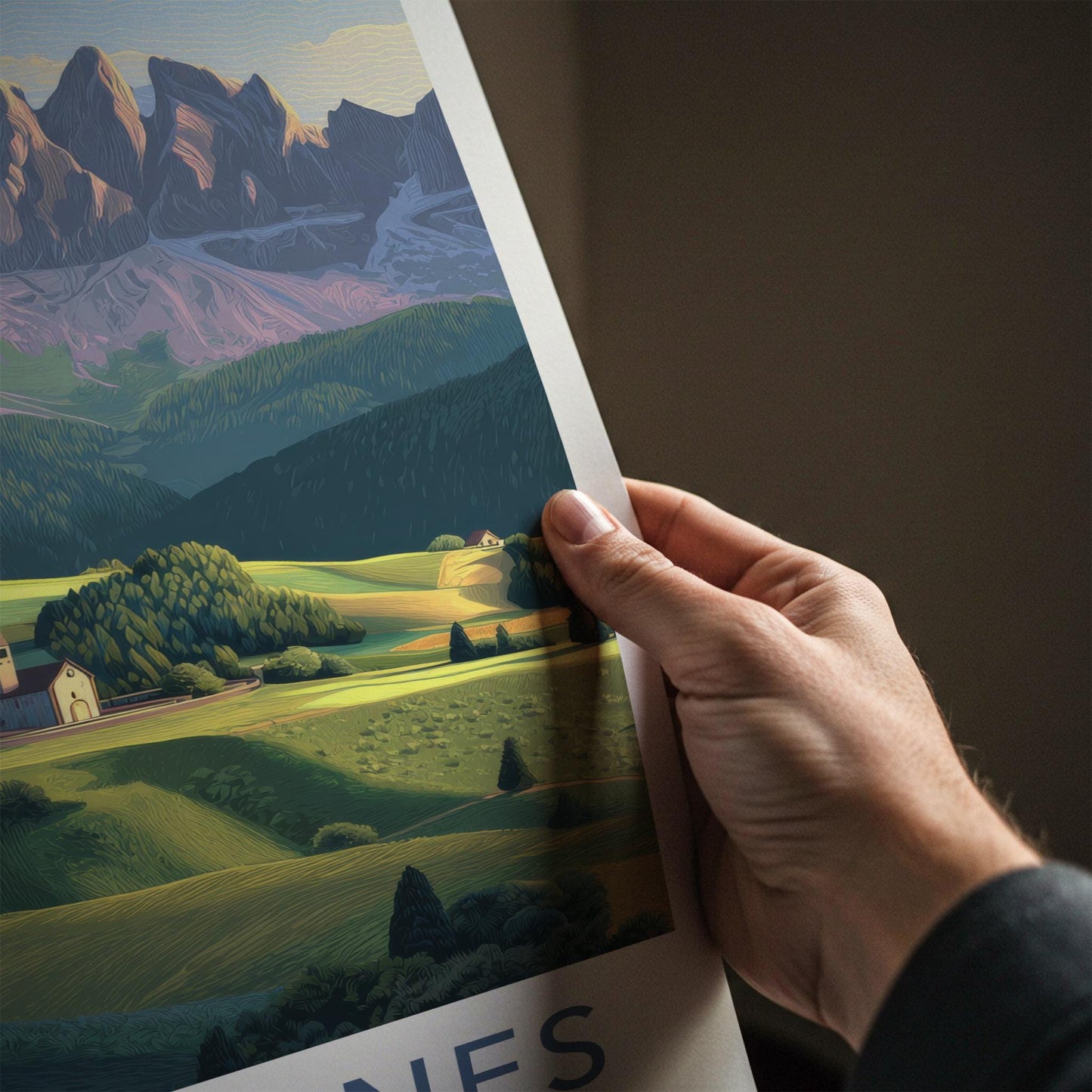 Val Di Funes Poster - Italy Travel Art - Dolomite Mountain Village Home Decor