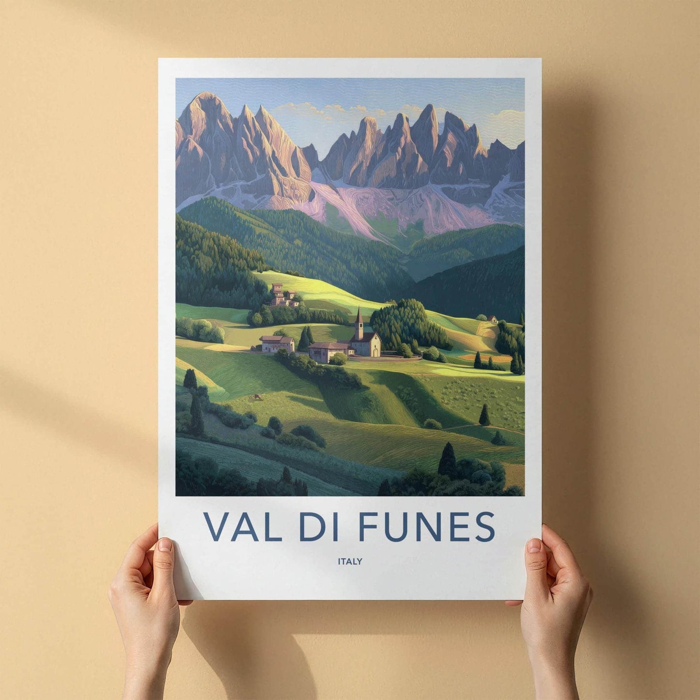 Val Di Funes Poster - Italy Travel Art - Dolomite Mountain Village Home Decor
