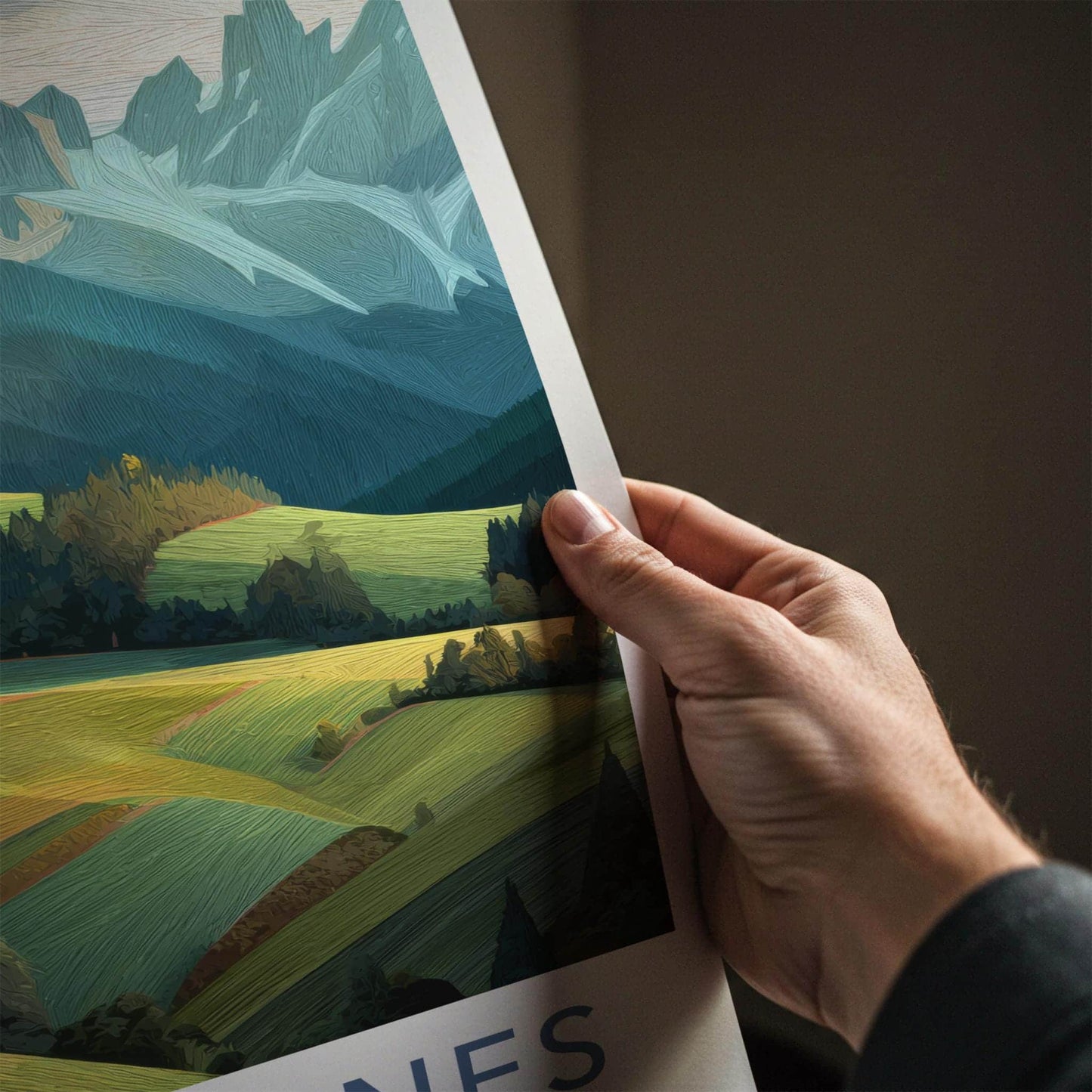 Val Di Funes Poster - Italy Travel Art - Mountain Valley Church Home Decor