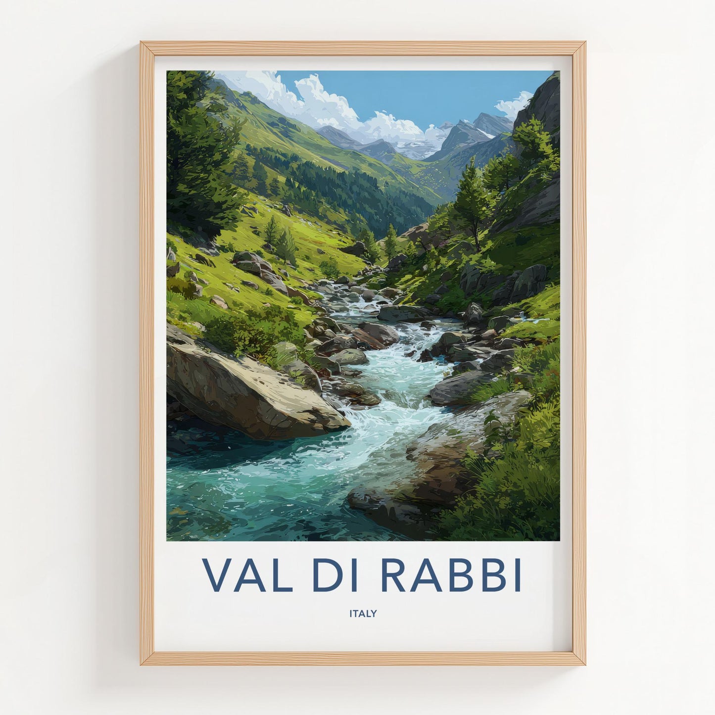 Val Di Rabbi Poster - Italy Travel Art - Alpine River Flow Wall Decor