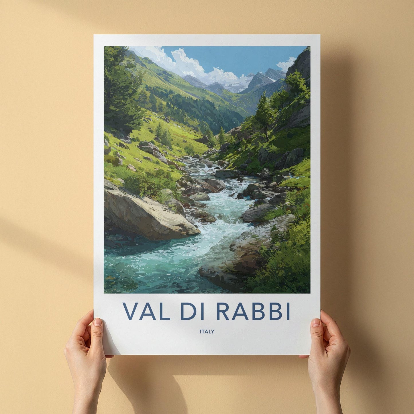 Val Di Rabbi Poster - Italy Travel Art - Alpine River Flow Wall Decor