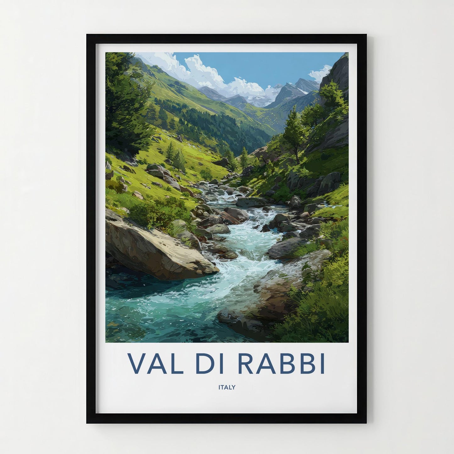 Val Di Rabbi Poster - Italy Travel Art - Alpine River Flow Wall Decor