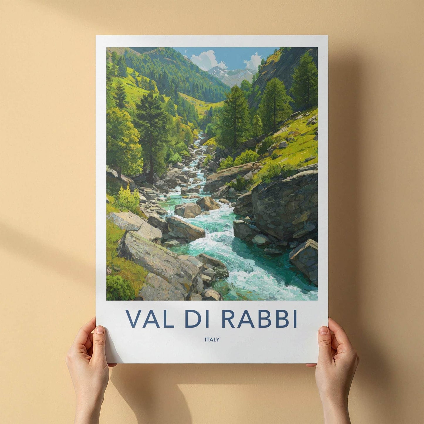 Val Di Rabbi Poster - Italy Travel Art - Alpine Stream Flowing Home Decor
