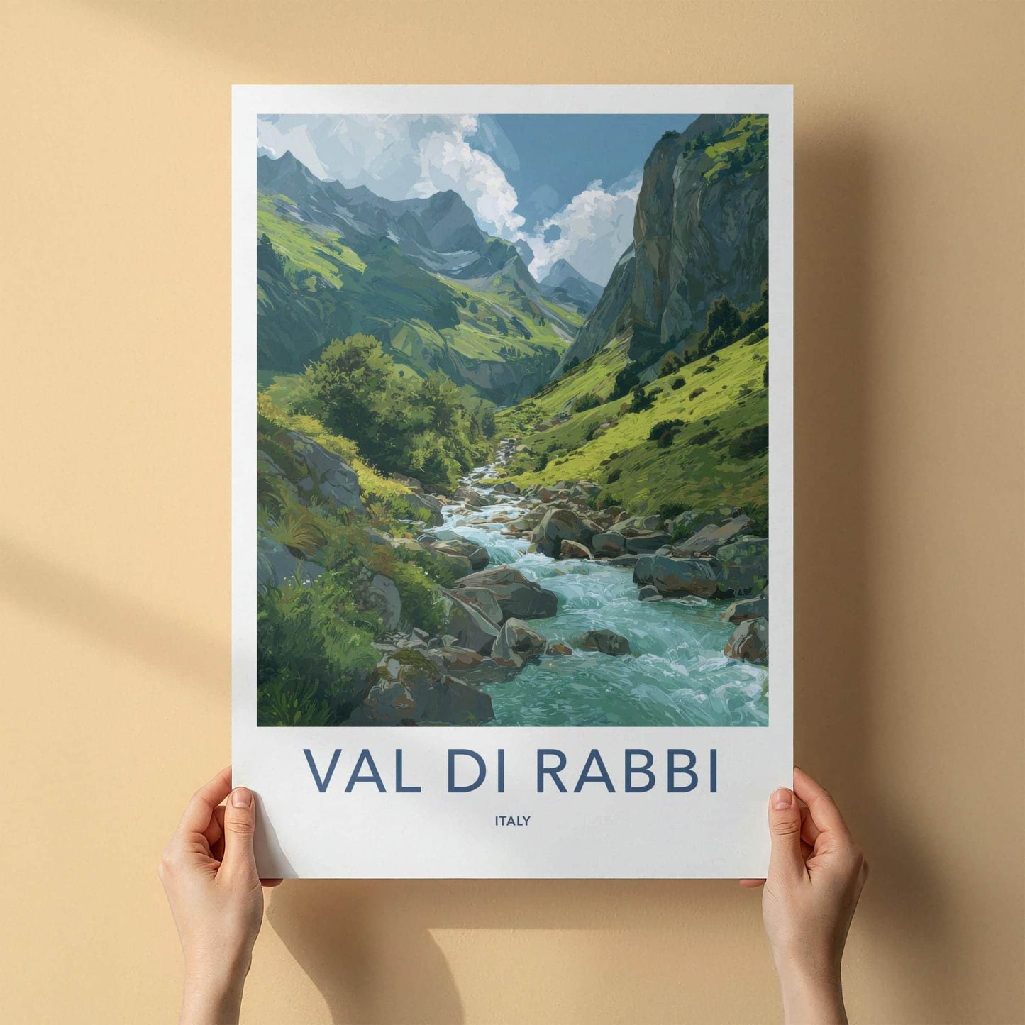 Val Di Rabbi Poster - Italy Travel Art - Mountain Valley River Home Decor