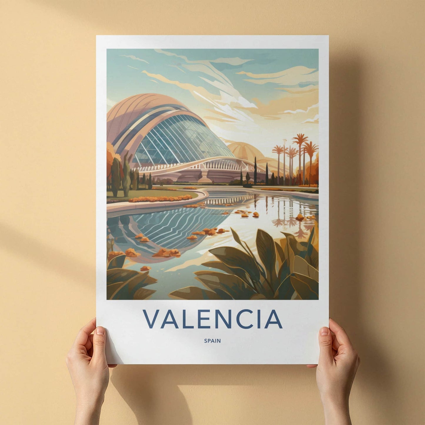 Valencia Poster - Spain Travel Art - Modern Architecture Reflections Home Decor