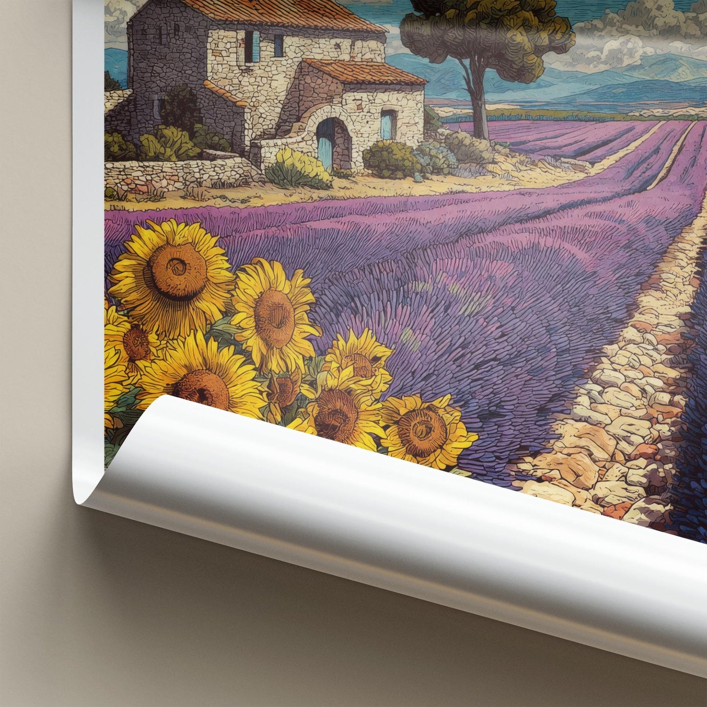 Valensole Poster - France Art Print - Lavender Field Sunflowers Home Decor