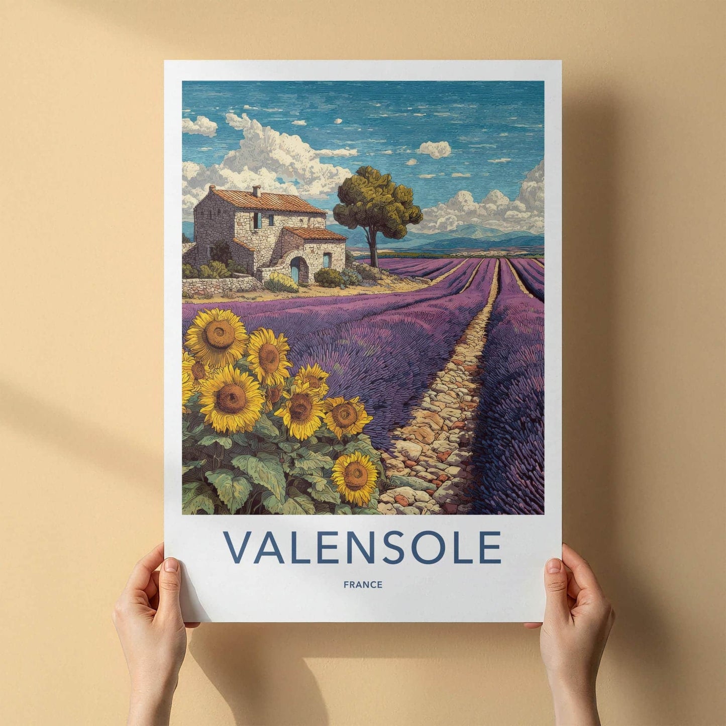 Valensole Poster - France Art Print - Lavender Field Sunflowers Home Decor