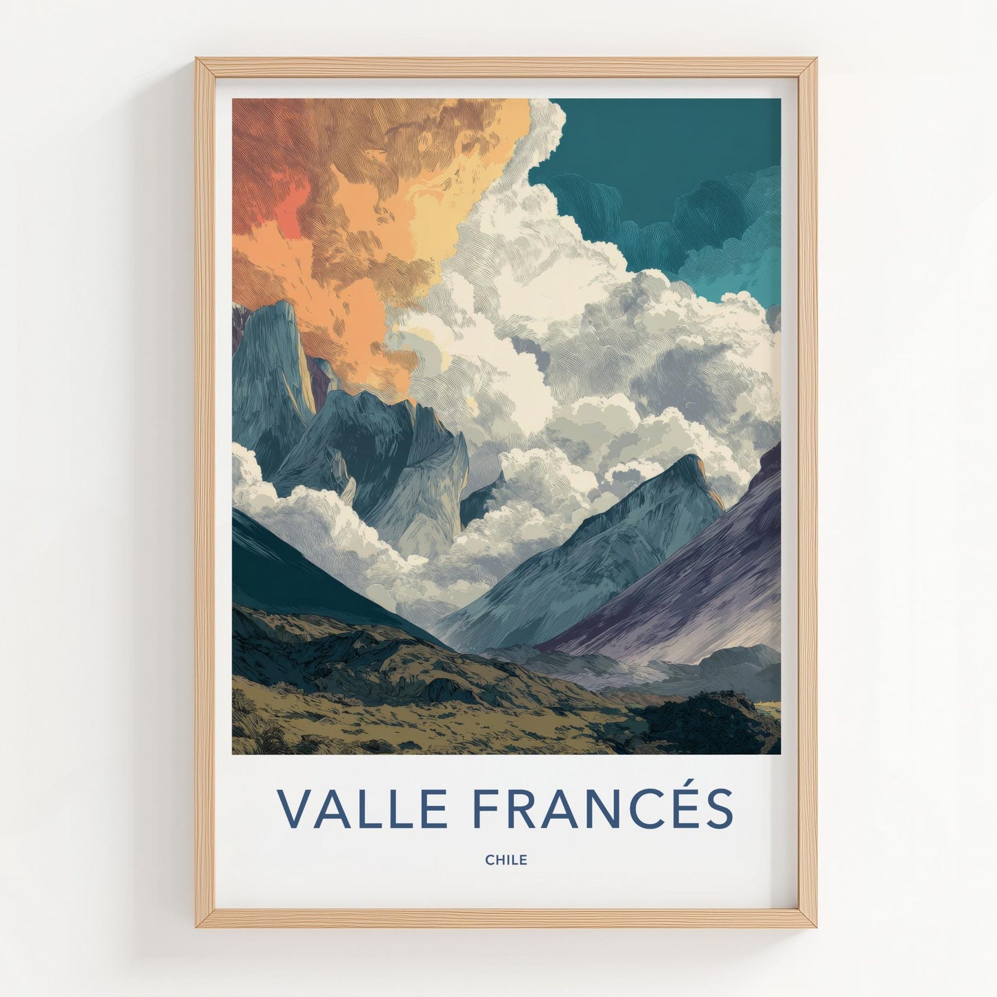 Valle Frances Poster - Chile Travel Art - Cloudy Mountain Panorama Home Decor