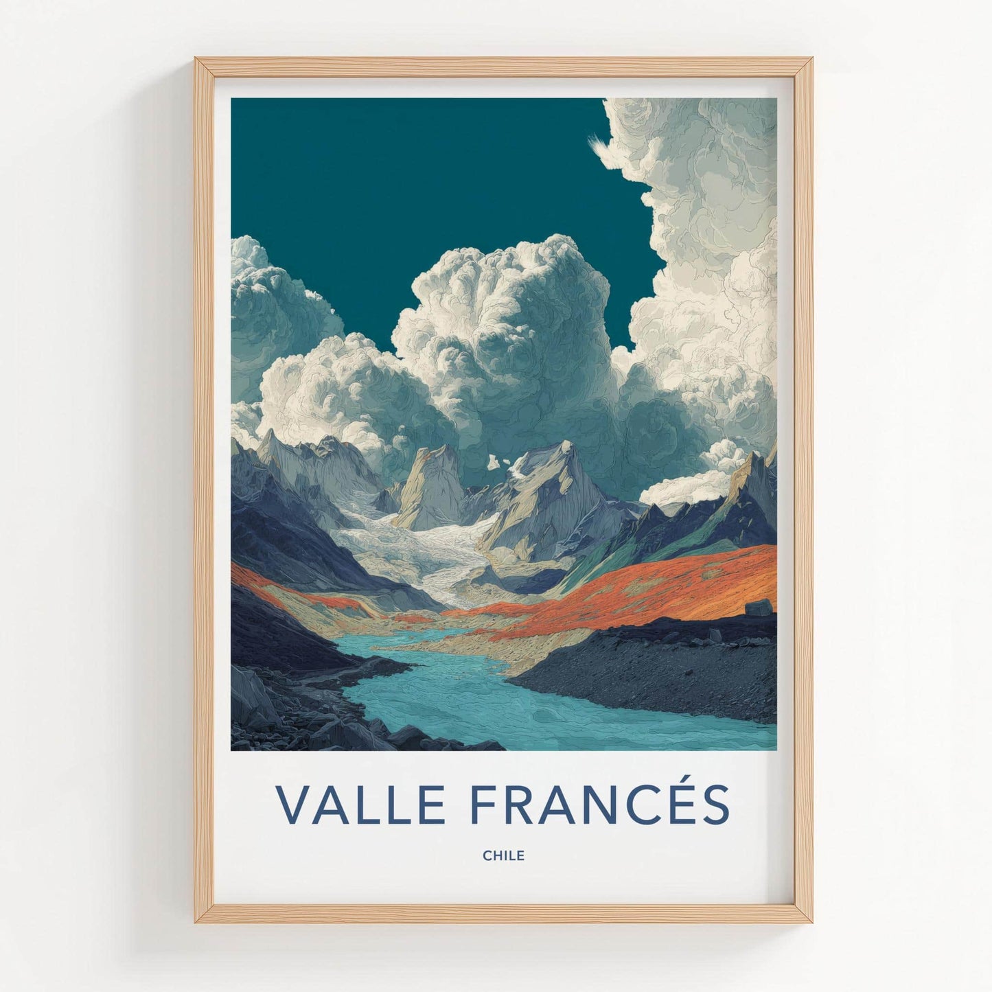 Valle Frances Poster - Chile Travel Art - Glacier River Peaks Wall Decor