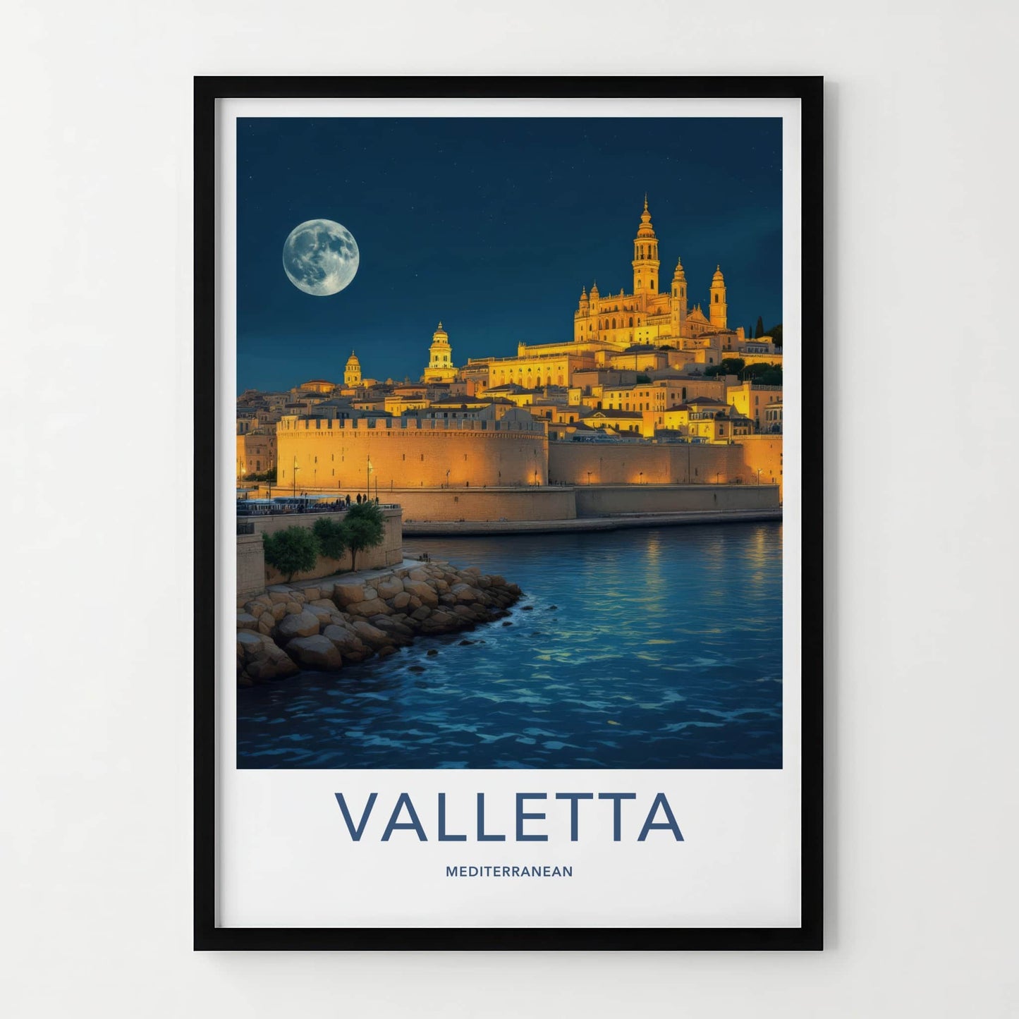 Valletta Poster - Malta Fine Art - Illuminated Waterfront City Gallery Art