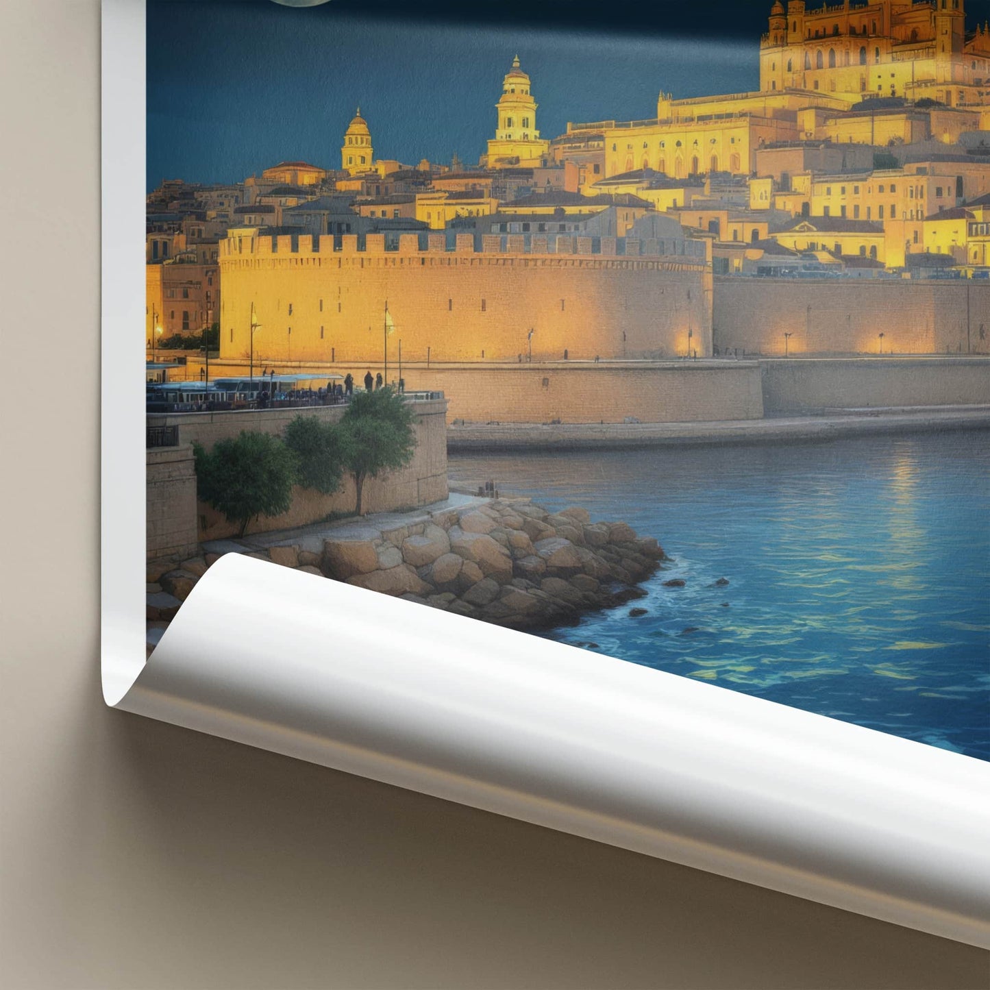 Valletta Poster - Malta Fine Art - Illuminated Waterfront City Gallery Art