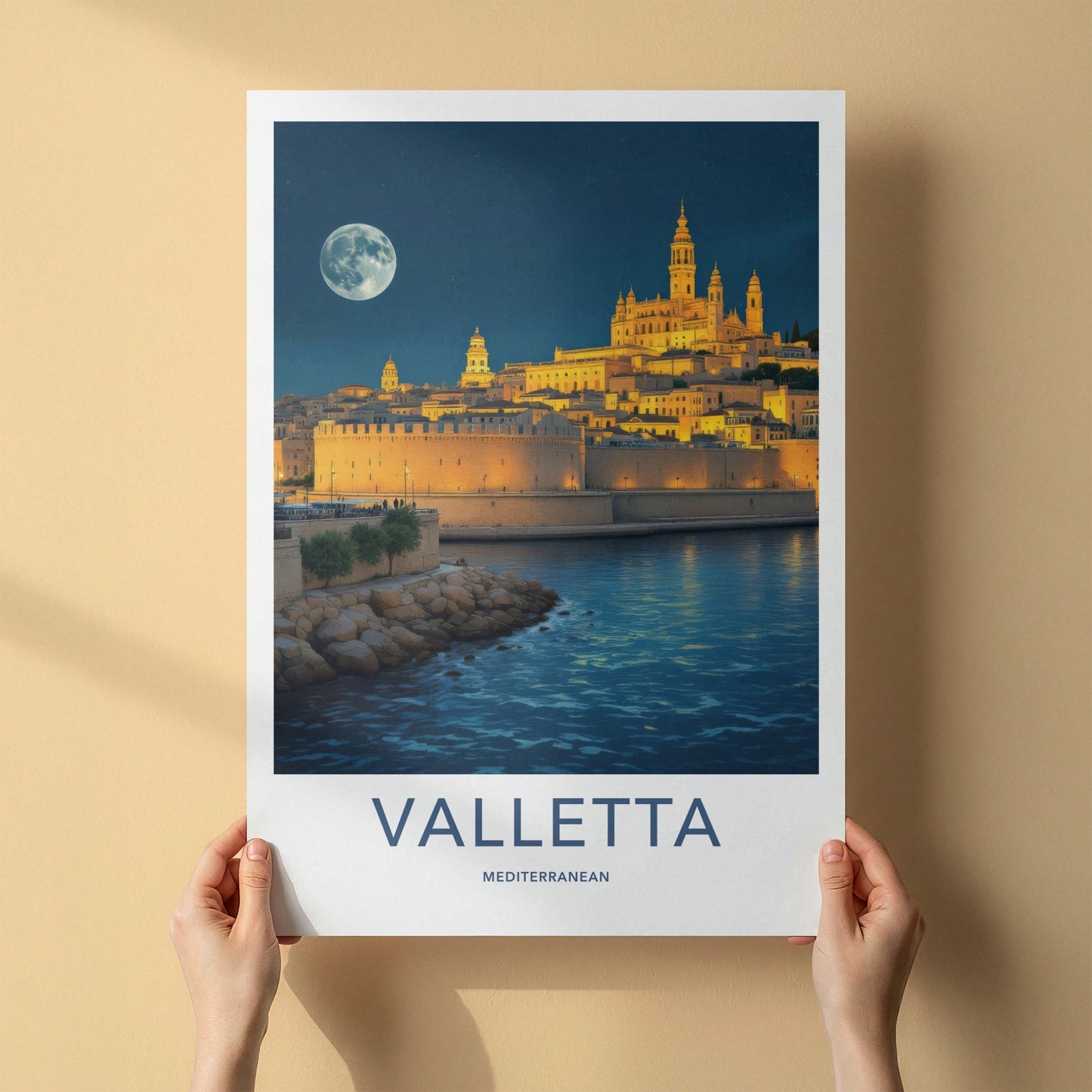 Valletta Poster - Malta Fine Art - Illuminated Waterfront City Gallery Art