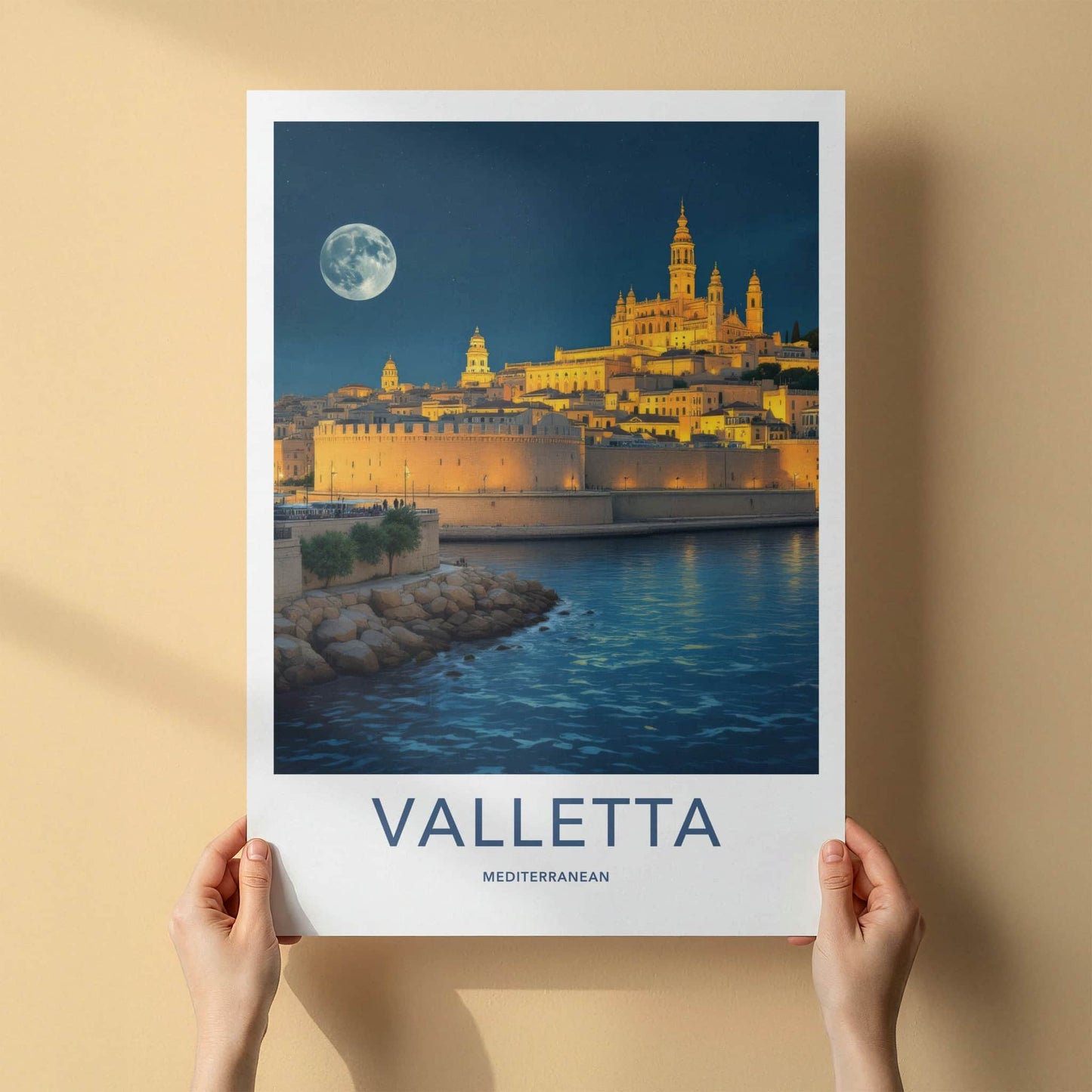 Valletta Poster - Malta Fine Art - Illuminated Waterfront City Gallery Art