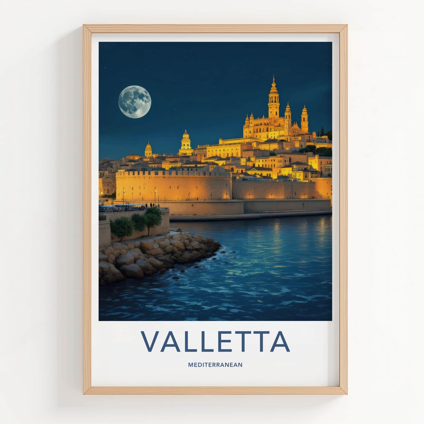 Valletta Poster - Malta Fine Art - Illuminated Waterfront City Gallery Art