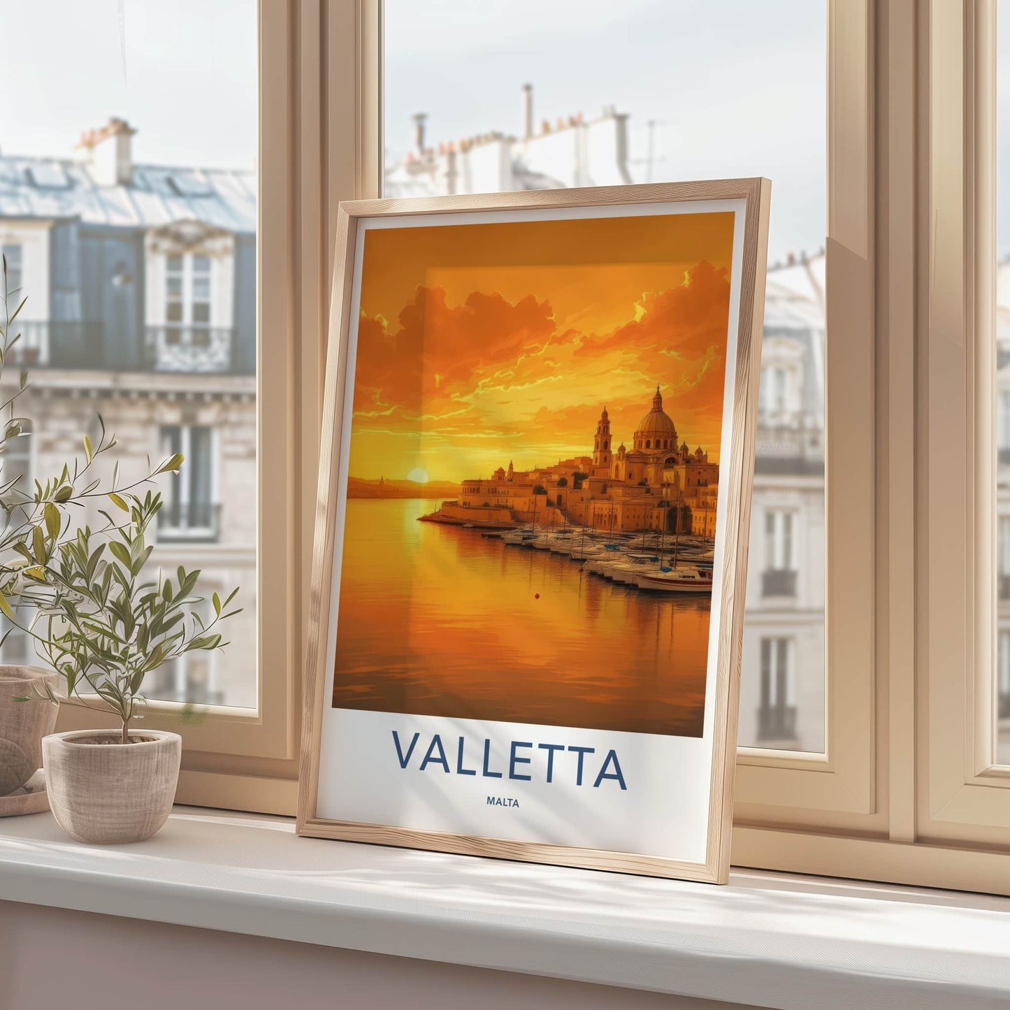 Valletta Poster - Malta Framed Print - Golden Harbor City Lounge Decor