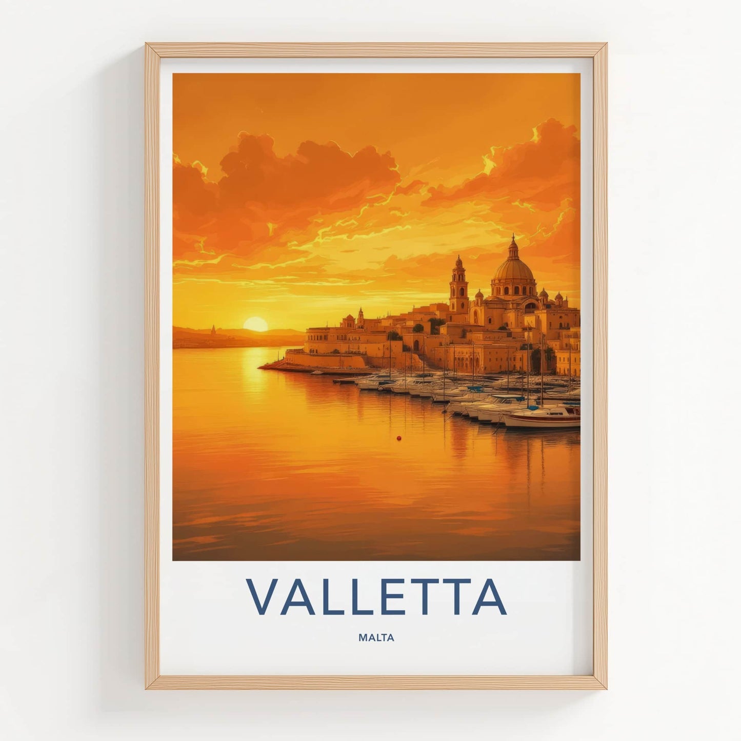 Valletta Poster - Malta Framed Print - Golden Harbor City Lounge Decor