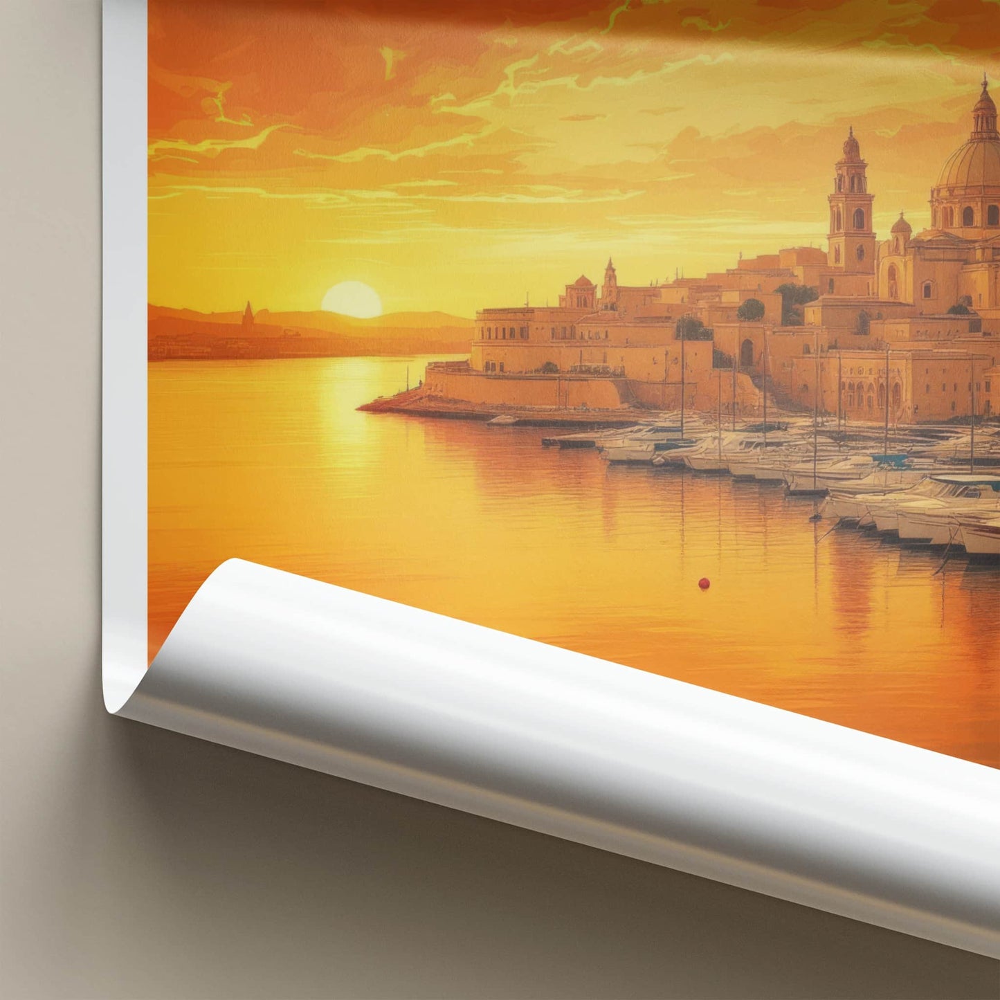 Valletta Poster - Malta Framed Print - Golden Harbor City Lounge Decor