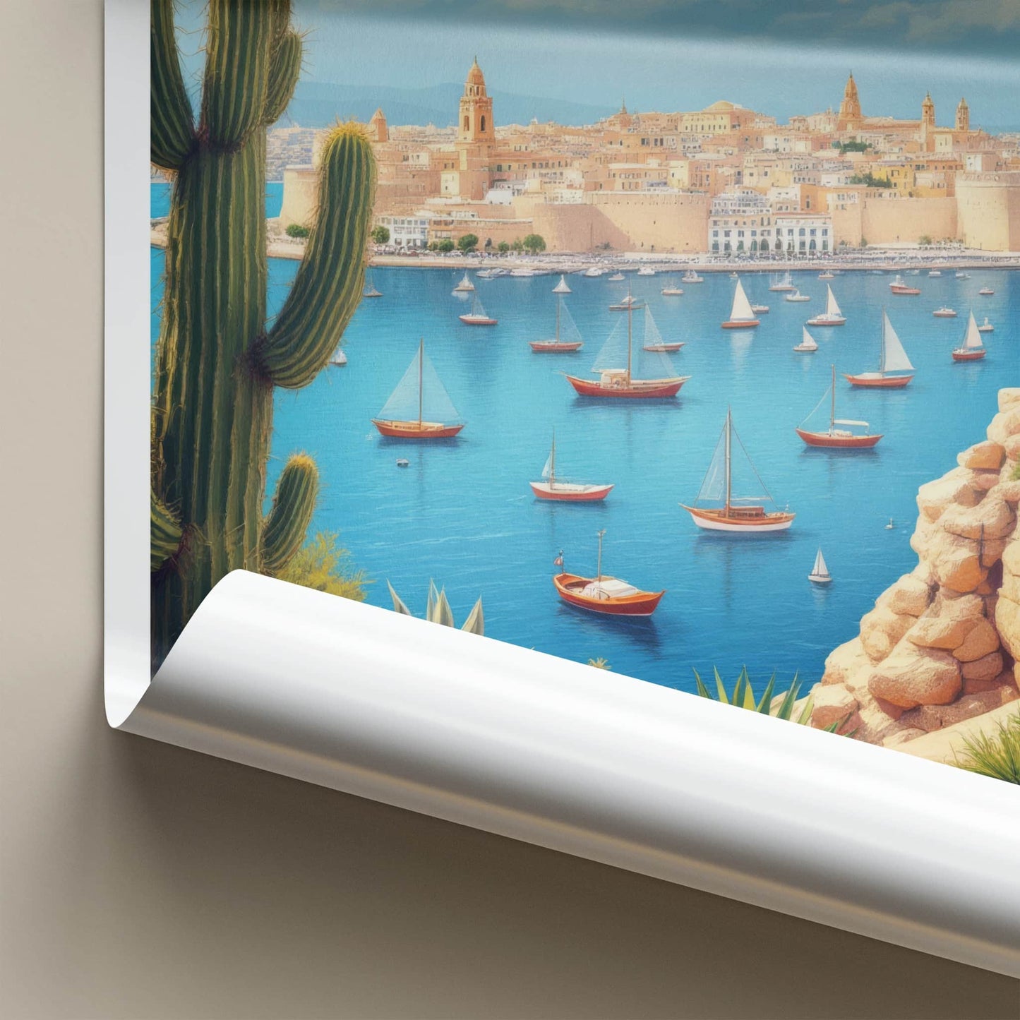 Valletta Poster - Malta Travel Art - Coastal Cityscape Sails Home Decor