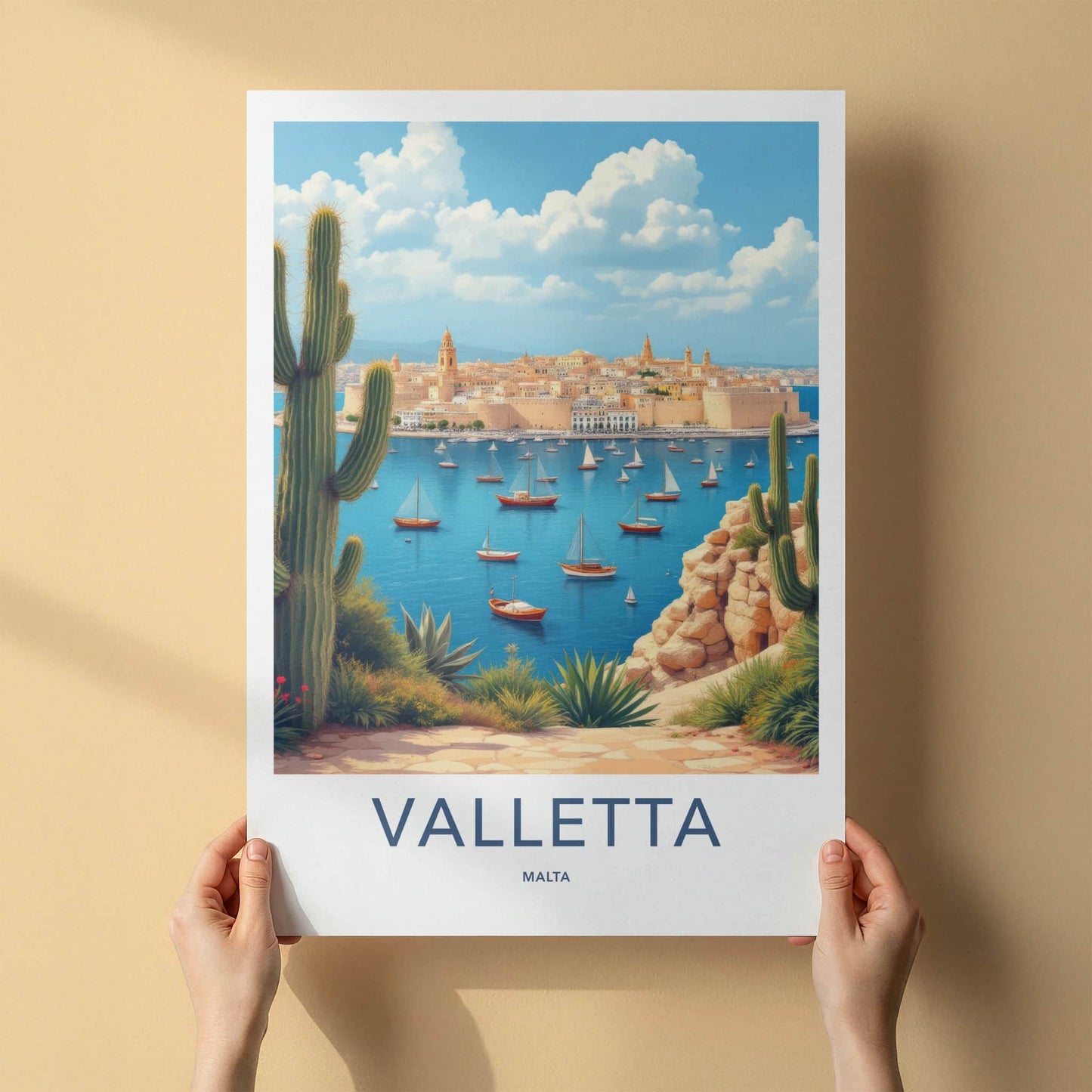 Valletta Poster - Malta Travel Art - Coastal Cityscape Sails Home Decor