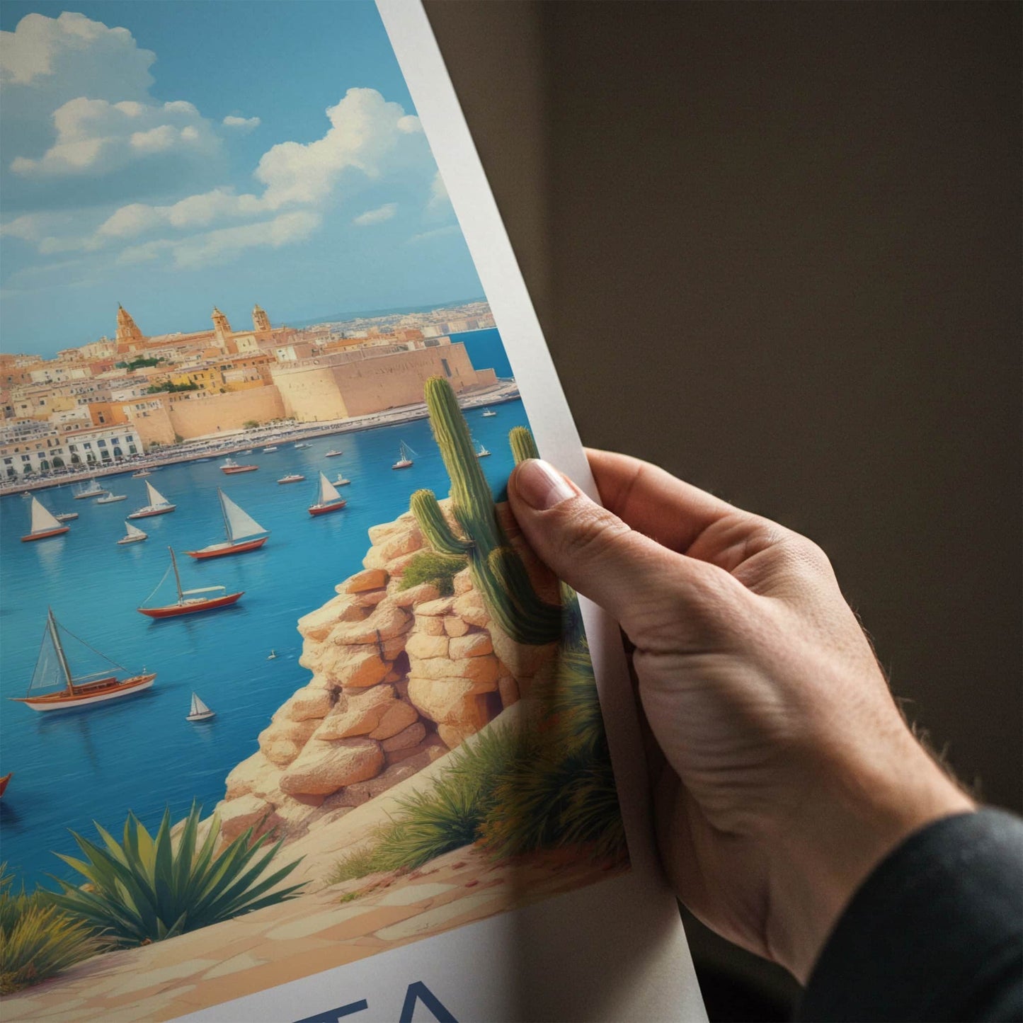 Valletta Poster - Malta Travel Art - Coastal Cityscape Sails Home Decor