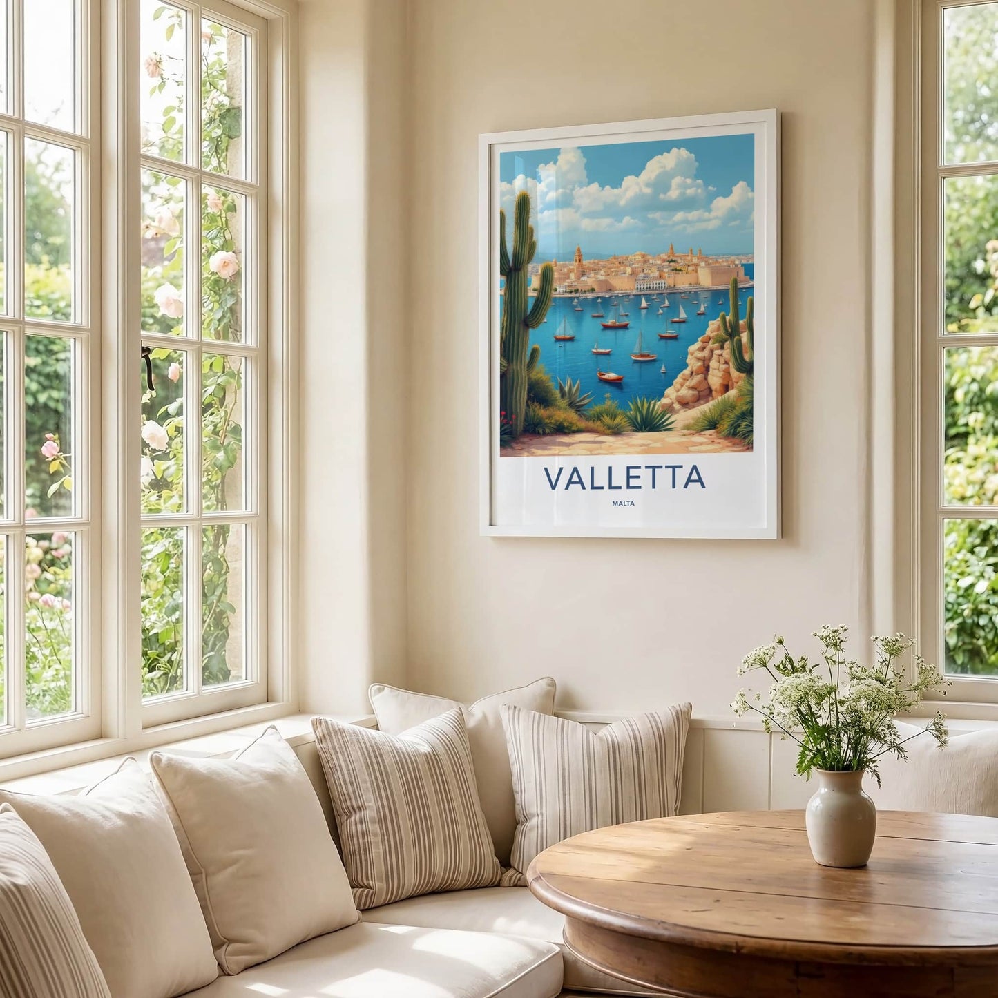 Valletta Poster - Malta Travel Art - Coastal Cityscape Sails Home Decor