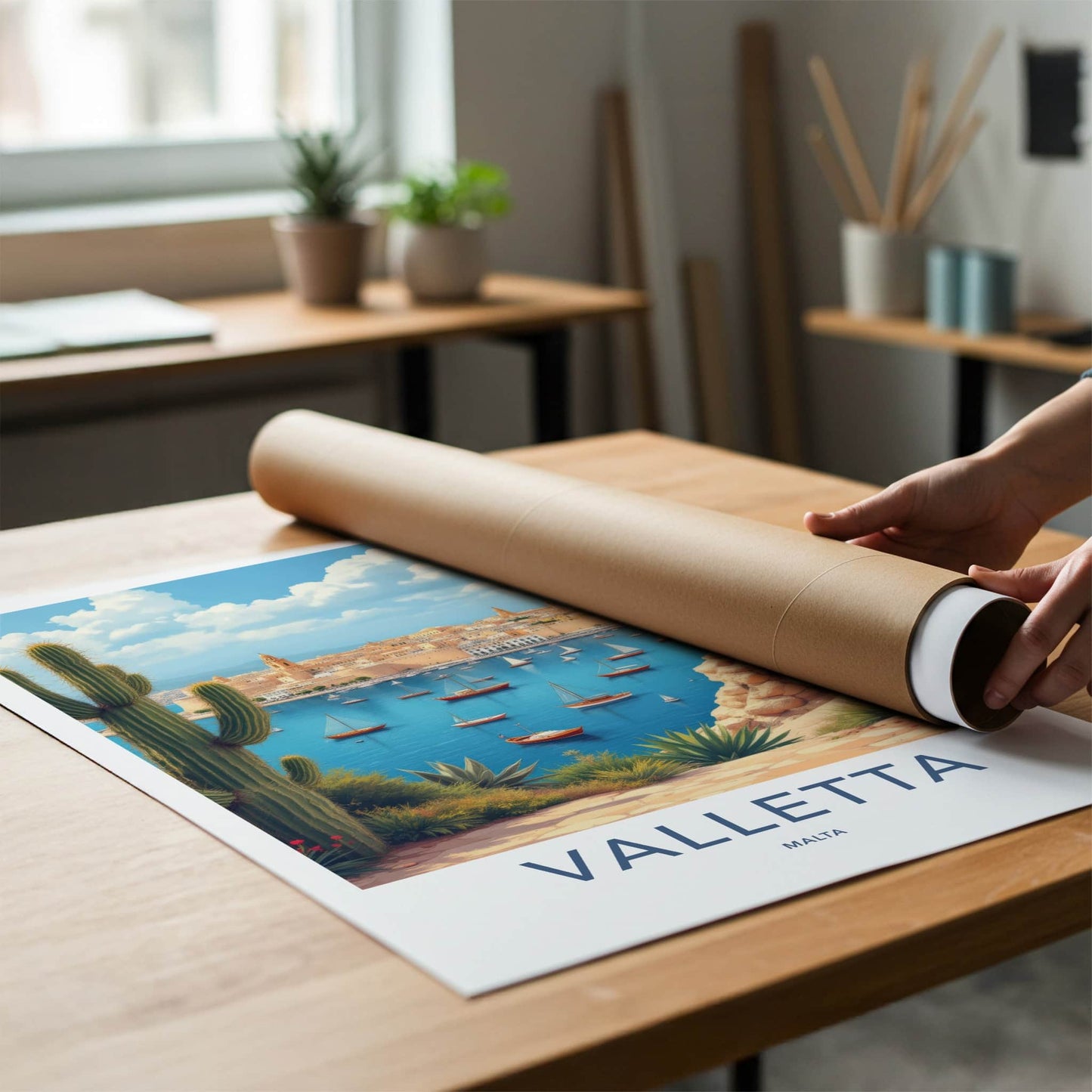 Valletta Poster - Malta Travel Art - Coastal Cityscape Sails Home Decor