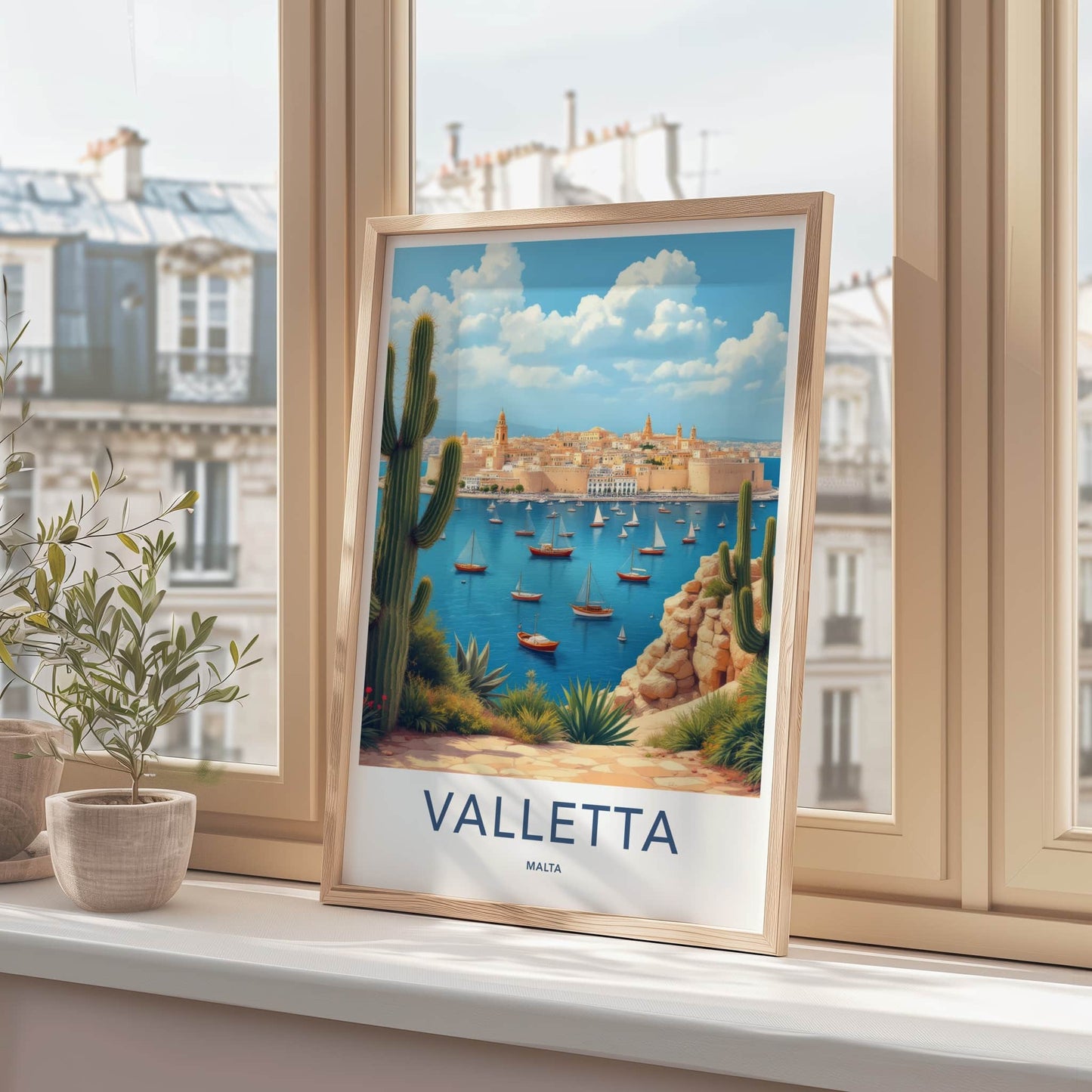 Valletta Poster - Malta Travel Art - Coastal Cityscape Sails Home Decor