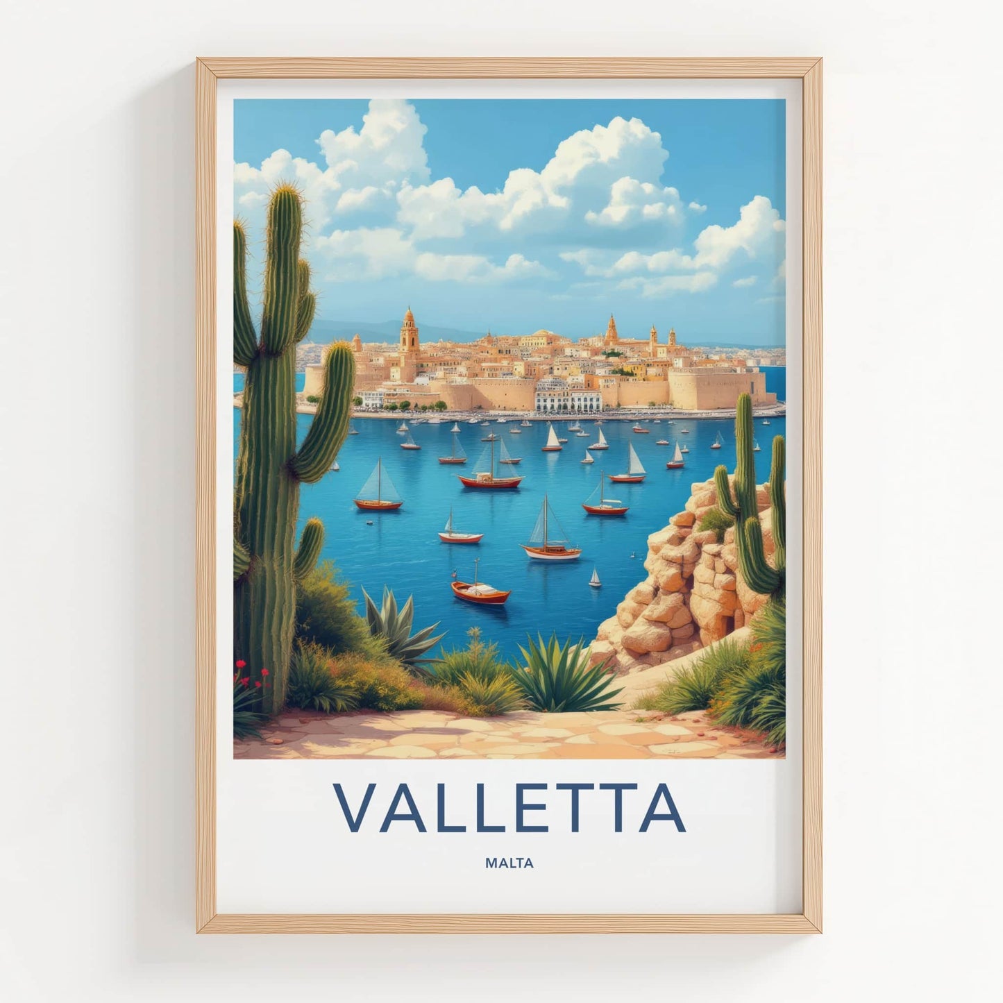 Valletta Poster - Malta Travel Art - Coastal Cityscape Sails Home Decor
