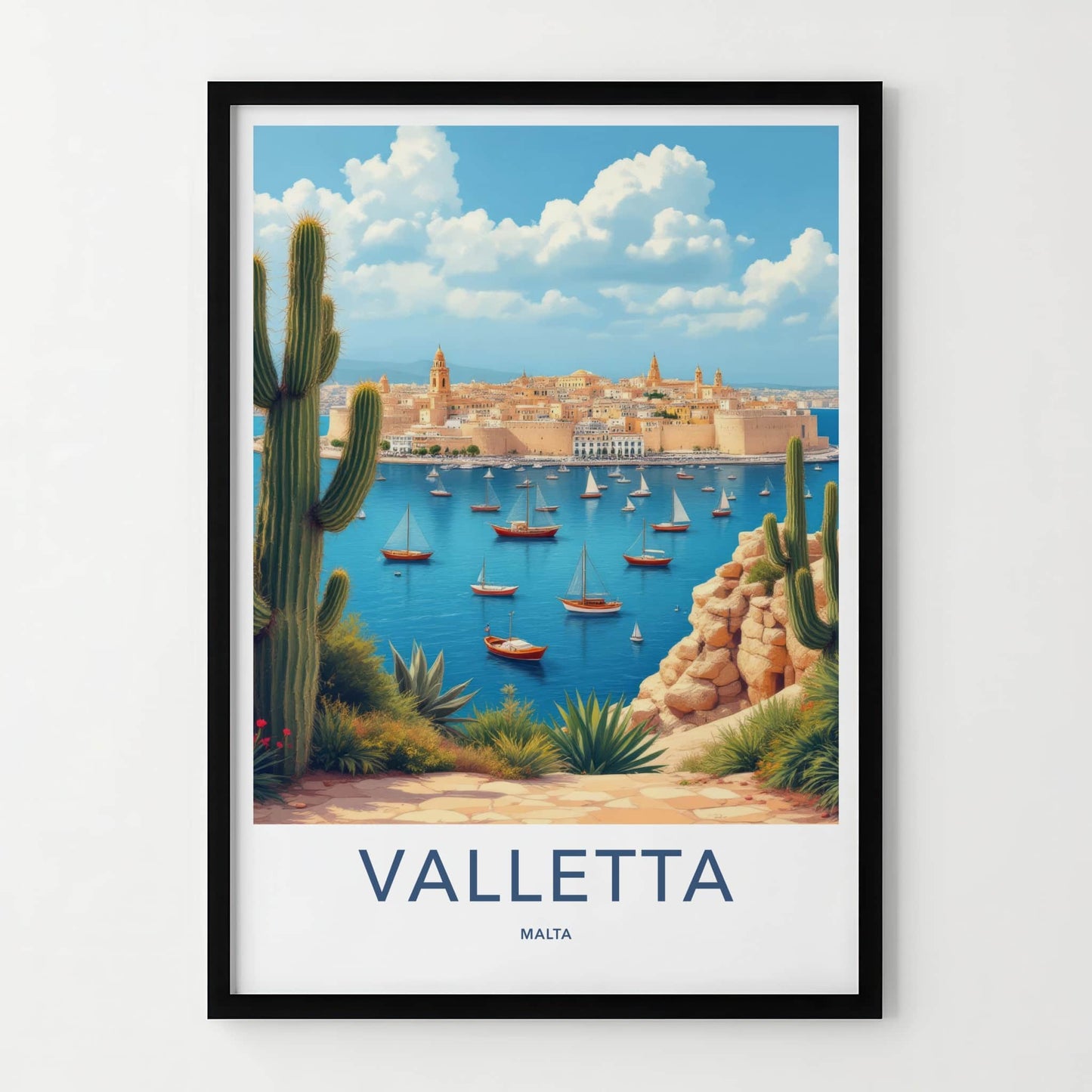 Valletta Poster - Malta Travel Art - Coastal Cityscape Sails Home Decor