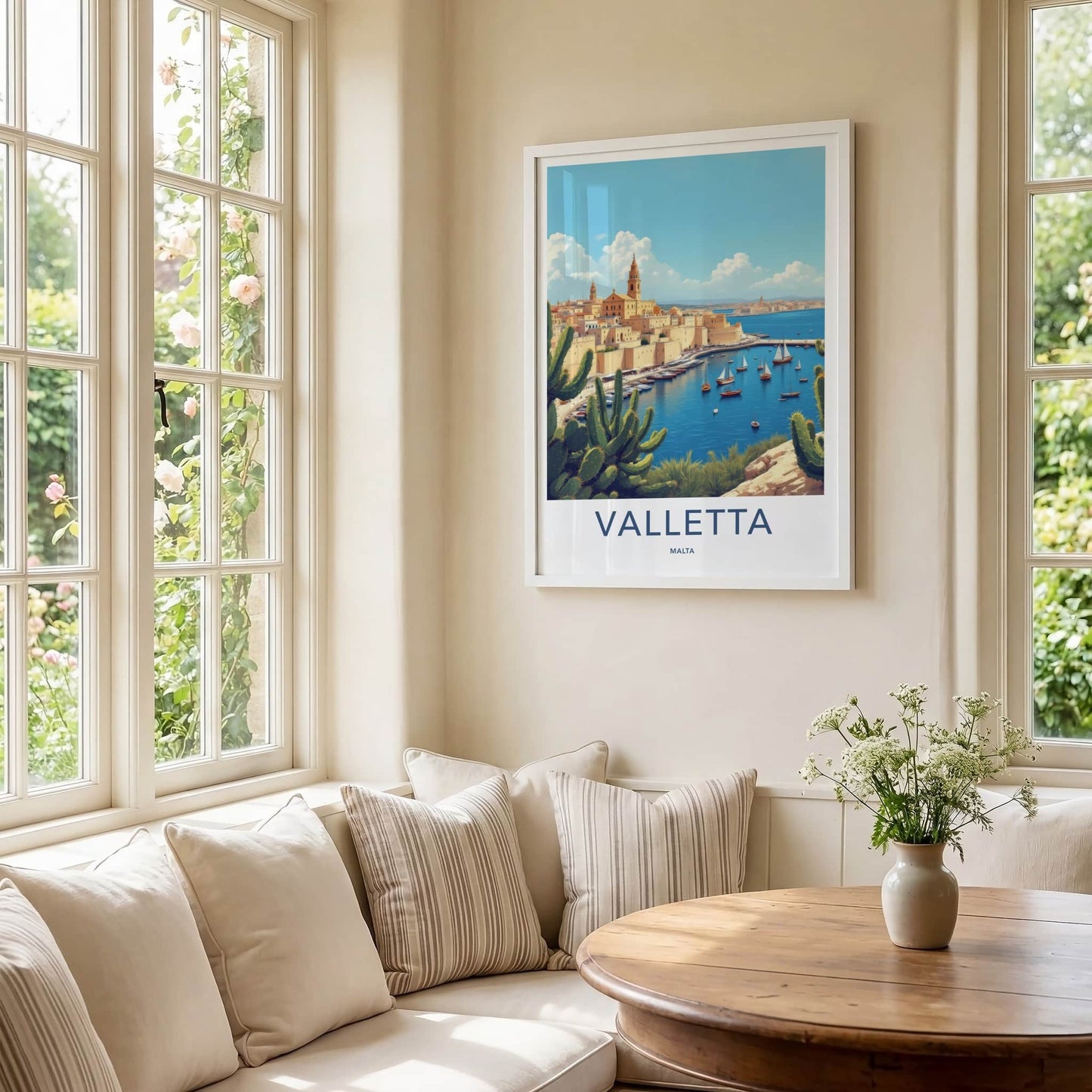 Valletta Poster - Malta Travel Art - Fortified City Harbor Wall Decor