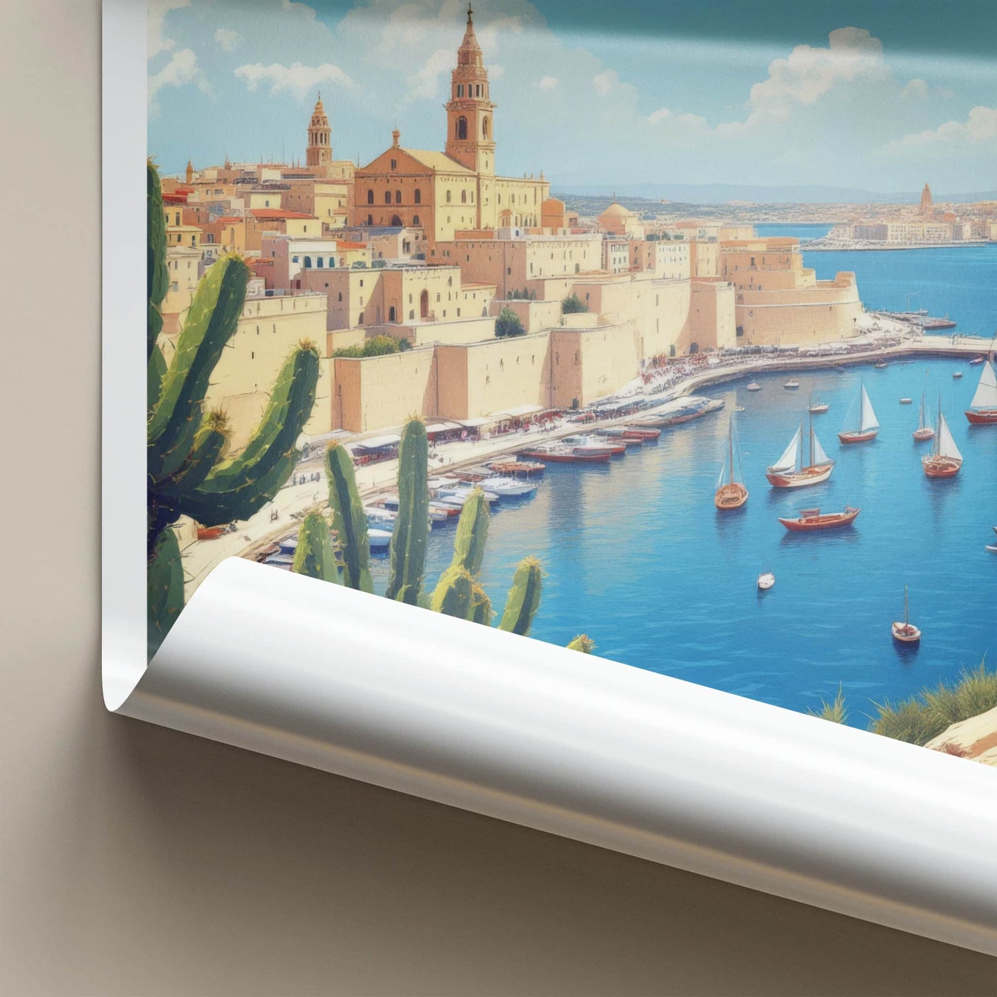 Valletta Poster - Malta Travel Art - Fortified City Harbor Wall Decor