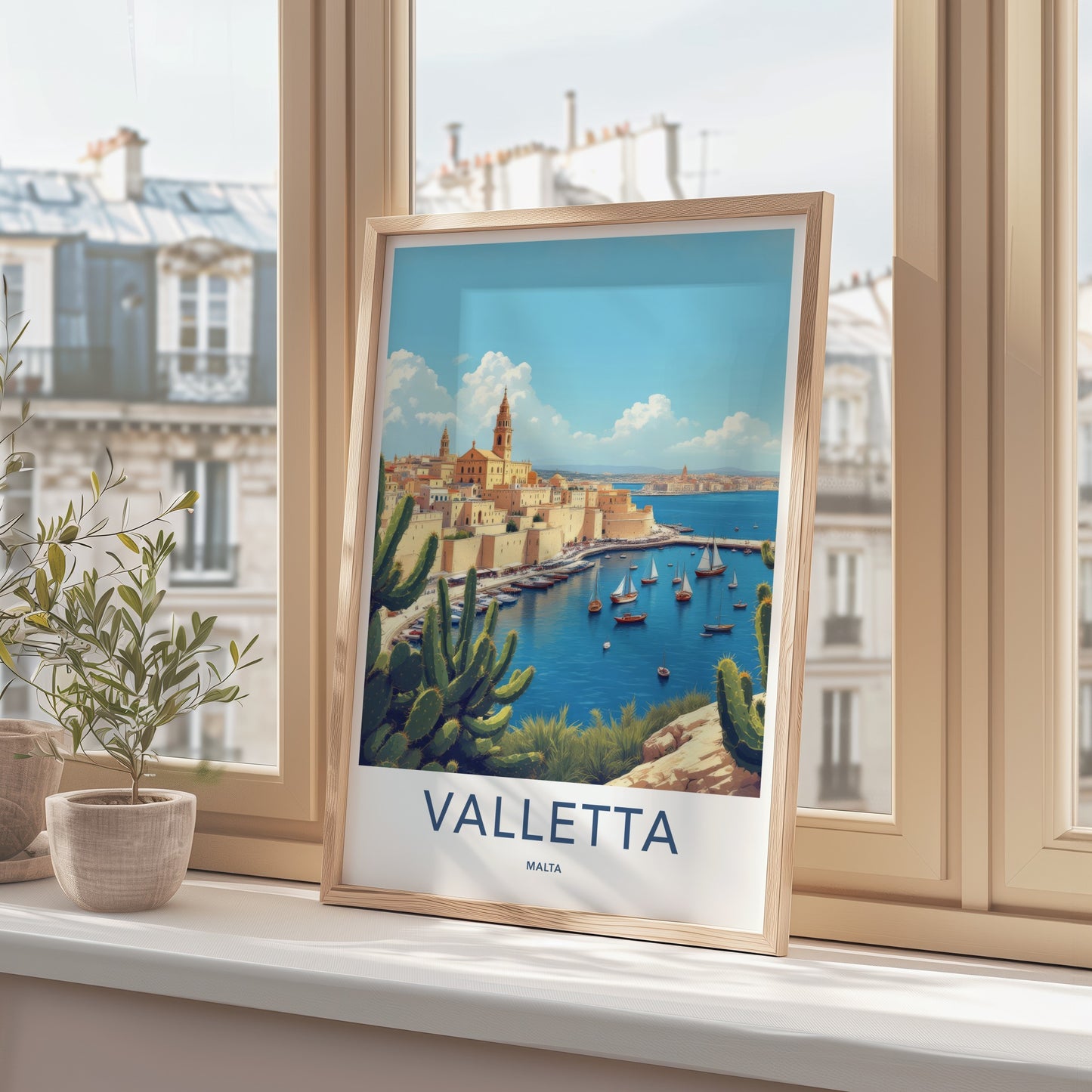 Valletta Poster - Malta Travel Art - Fortified City Harbor Wall Decor