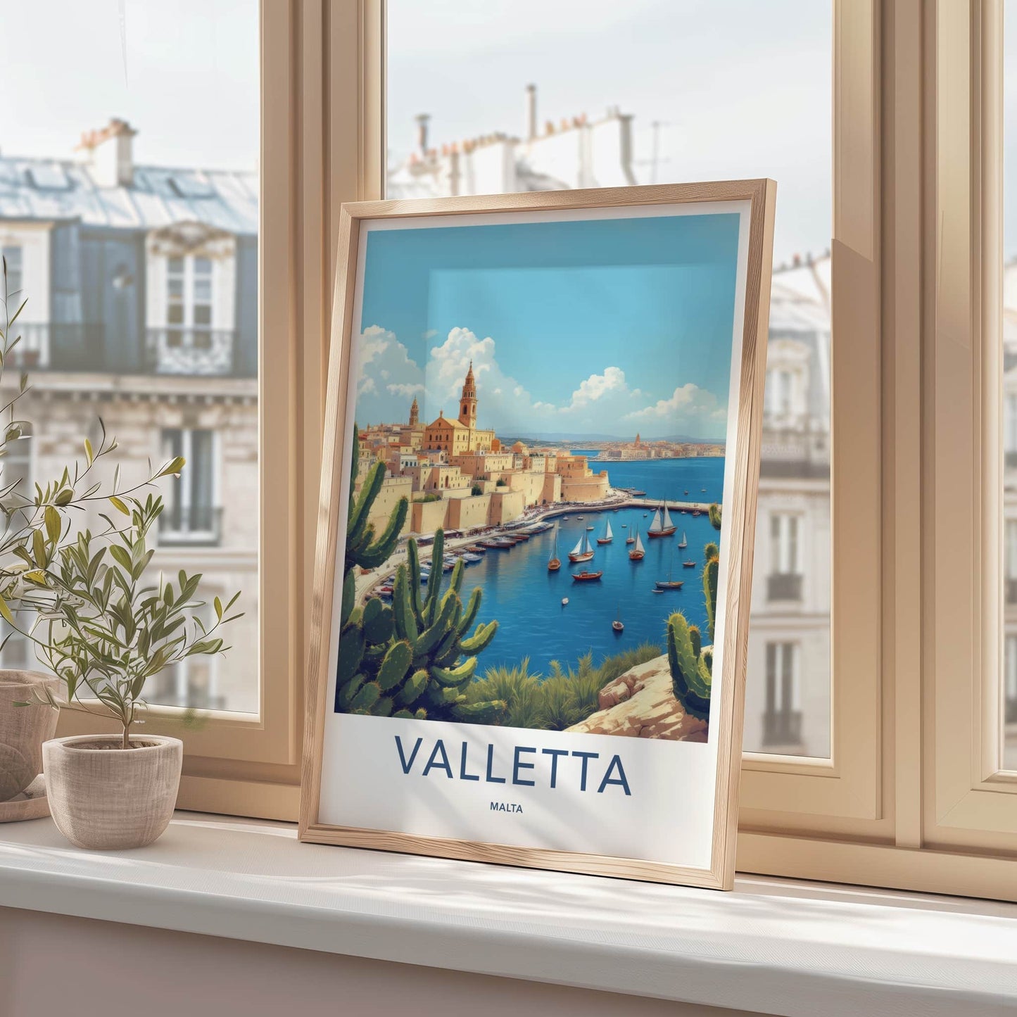Valletta Poster - Malta Travel Art - Fortified City Harbor Wall Decor