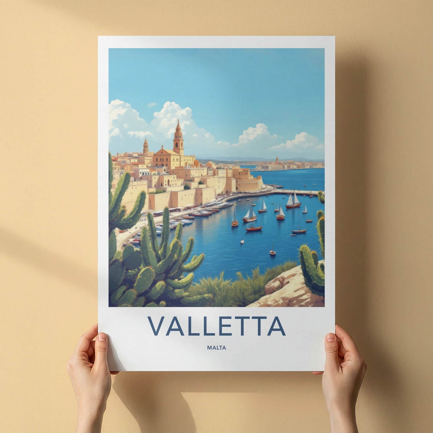 Valletta Poster - Malta Travel Art - Fortified City Harbor Wall Decor