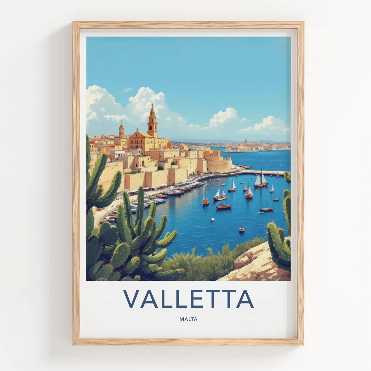 Valletta Poster - Malta Travel Art - Fortified City Harbor Wall Decor