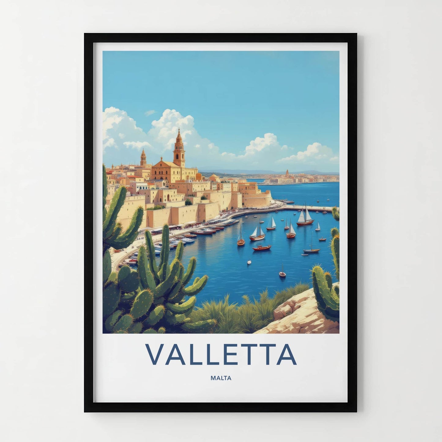 Valletta Poster - Malta Travel Art - Fortified City Harbor Wall Decor