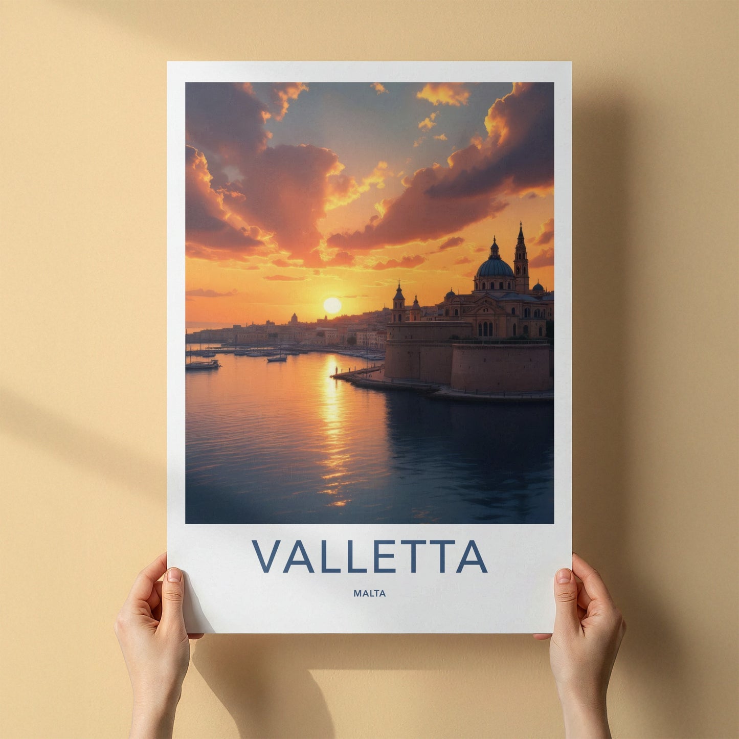 Valletta Poster - Malta Travel Art - Golden Harbor Sunset Wall Decor