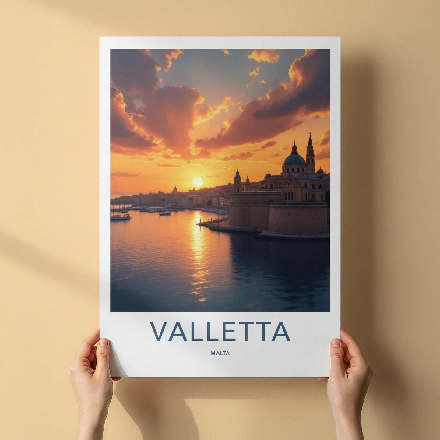 Valletta Poster - Malta Travel Art - Golden Harbor Sunset Wall Decor