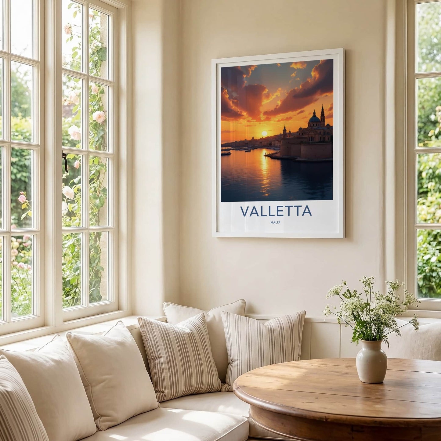 Valletta Poster - Malta Travel Art - Golden Harbor Sunset Wall Decor