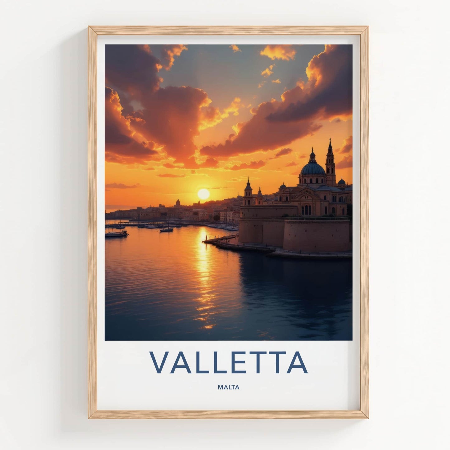 Valletta Poster - Malta Travel Art - Golden Harbor Sunset Wall Decor