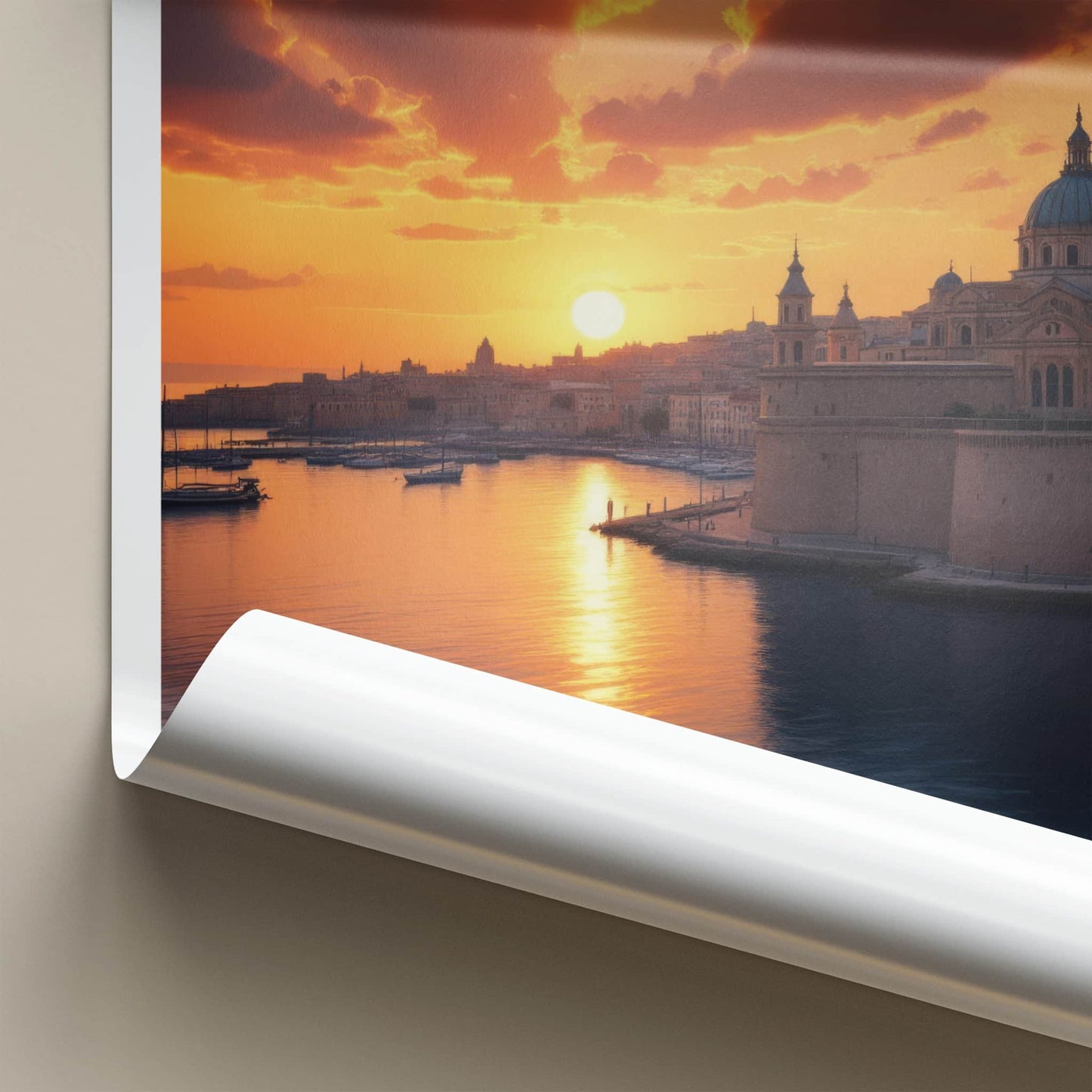 Valletta Poster - Malta Travel Art - Golden Harbor Sunset Wall Decor