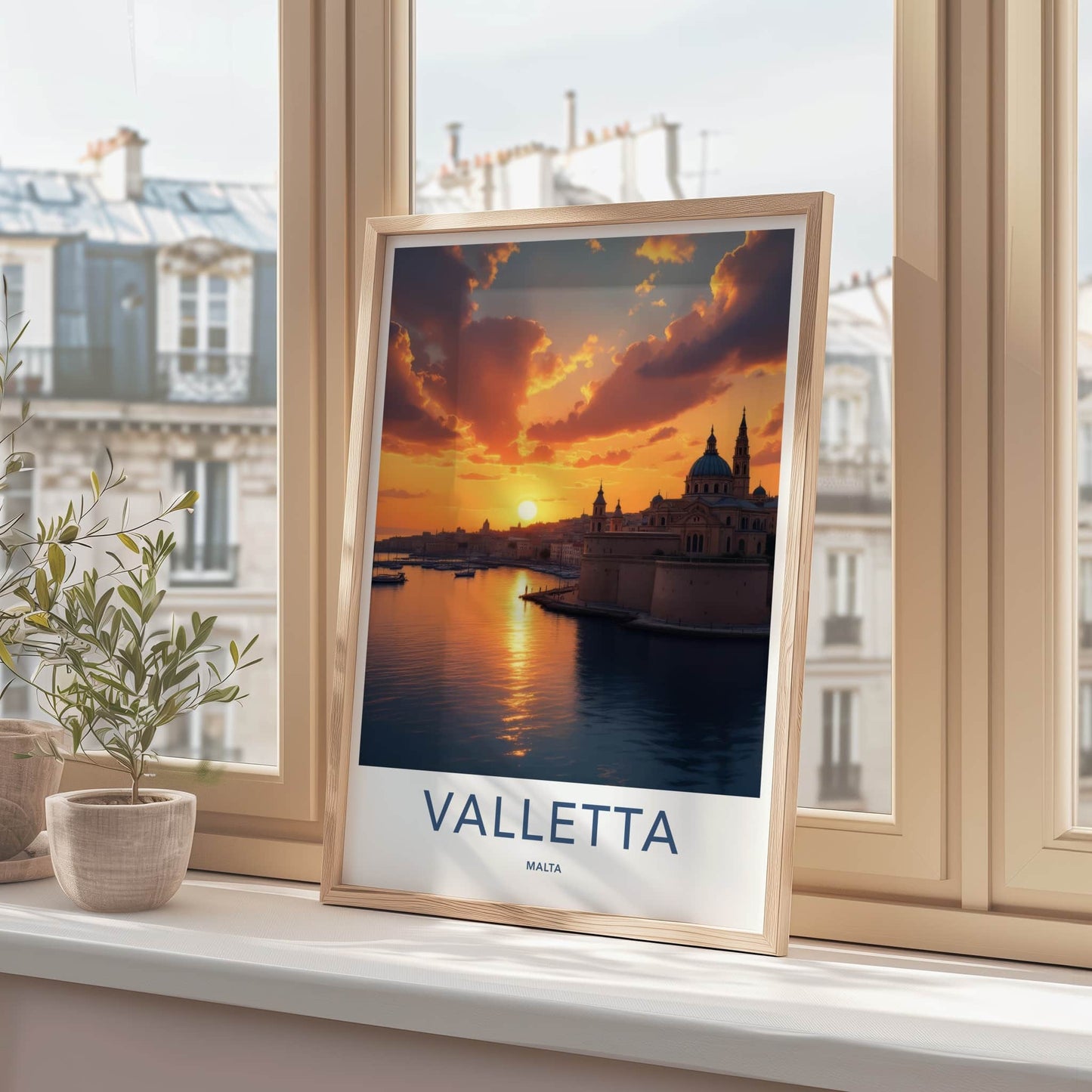 Valletta Poster - Malta Travel Art - Golden Harbor Sunset Wall Decor